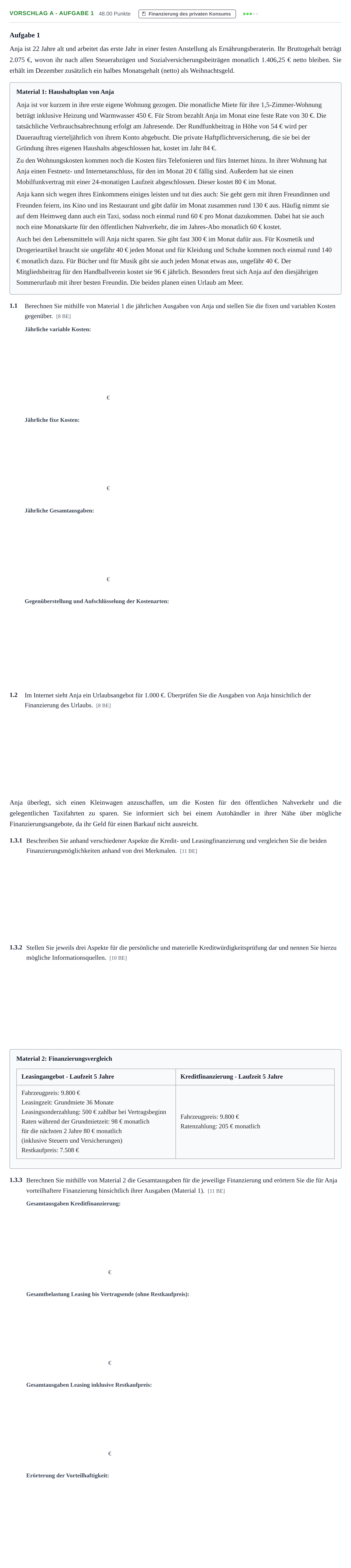 Aufgabenstellung: Aufgabe Vorschlag A - Aufgabe 1 · Abitur Hessen Ernährungsökonomie GK 2021