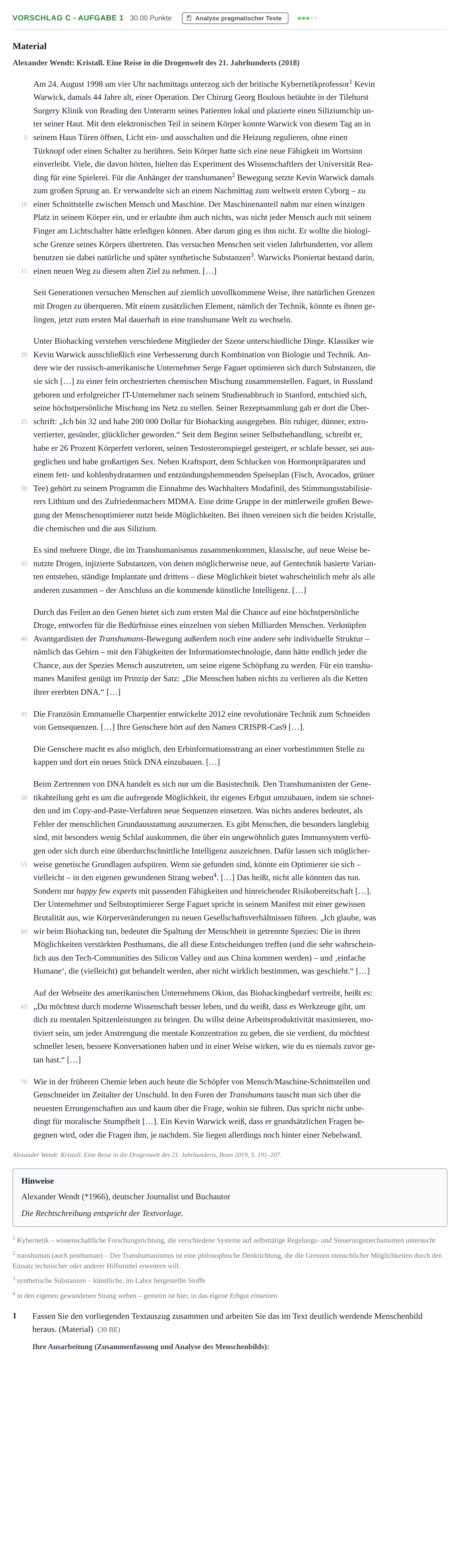 Aufgabenstellung: Aufgabe Vorschlag C - Aufgabe 1 · Abitur Hessen Deutsch LK 2021