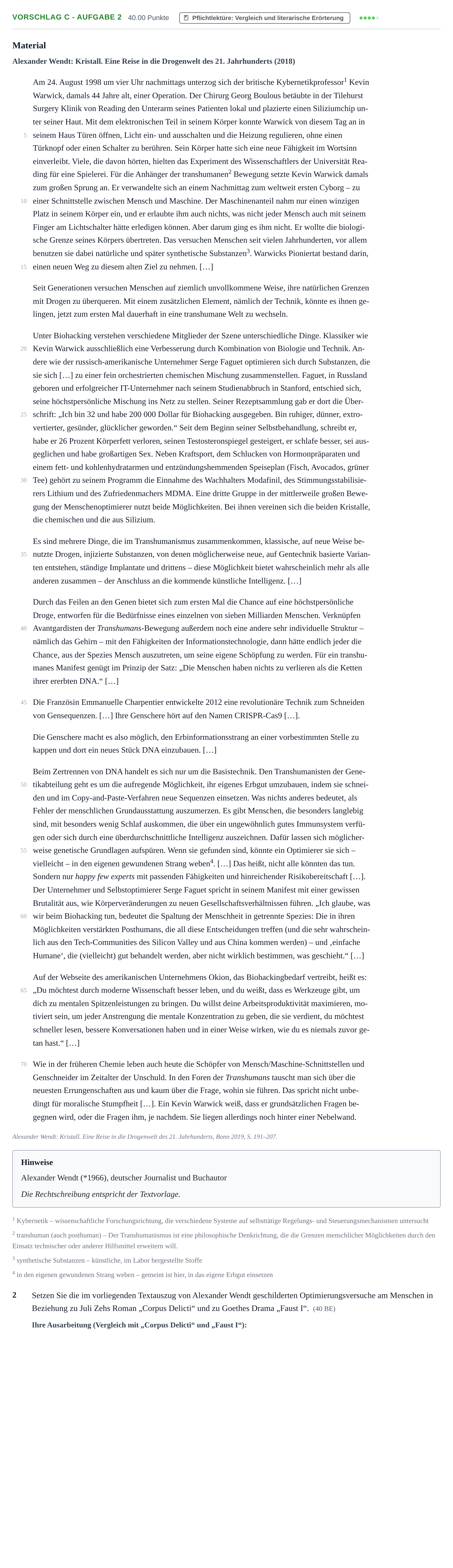 Aufgabenstellung: Aufgabe Vorschlag C - Aufgabe 2 · Abitur Hessen Deutsch LK 2021