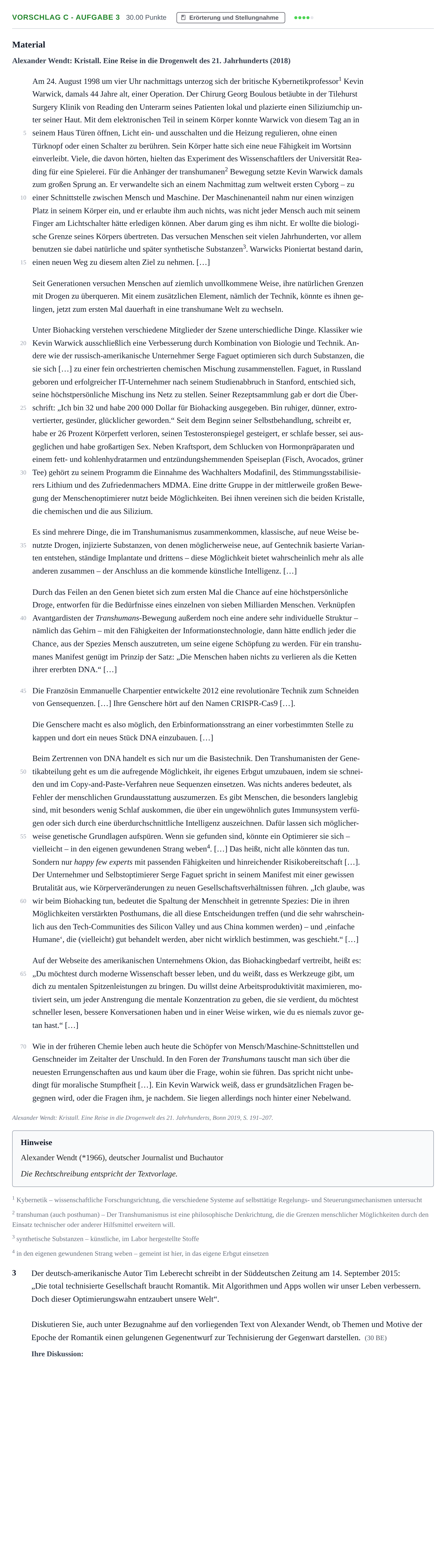 Aufgabenstellung: Aufgabe Vorschlag C - Aufgabe 3 · Abitur Hessen Deutsch LK 2021
