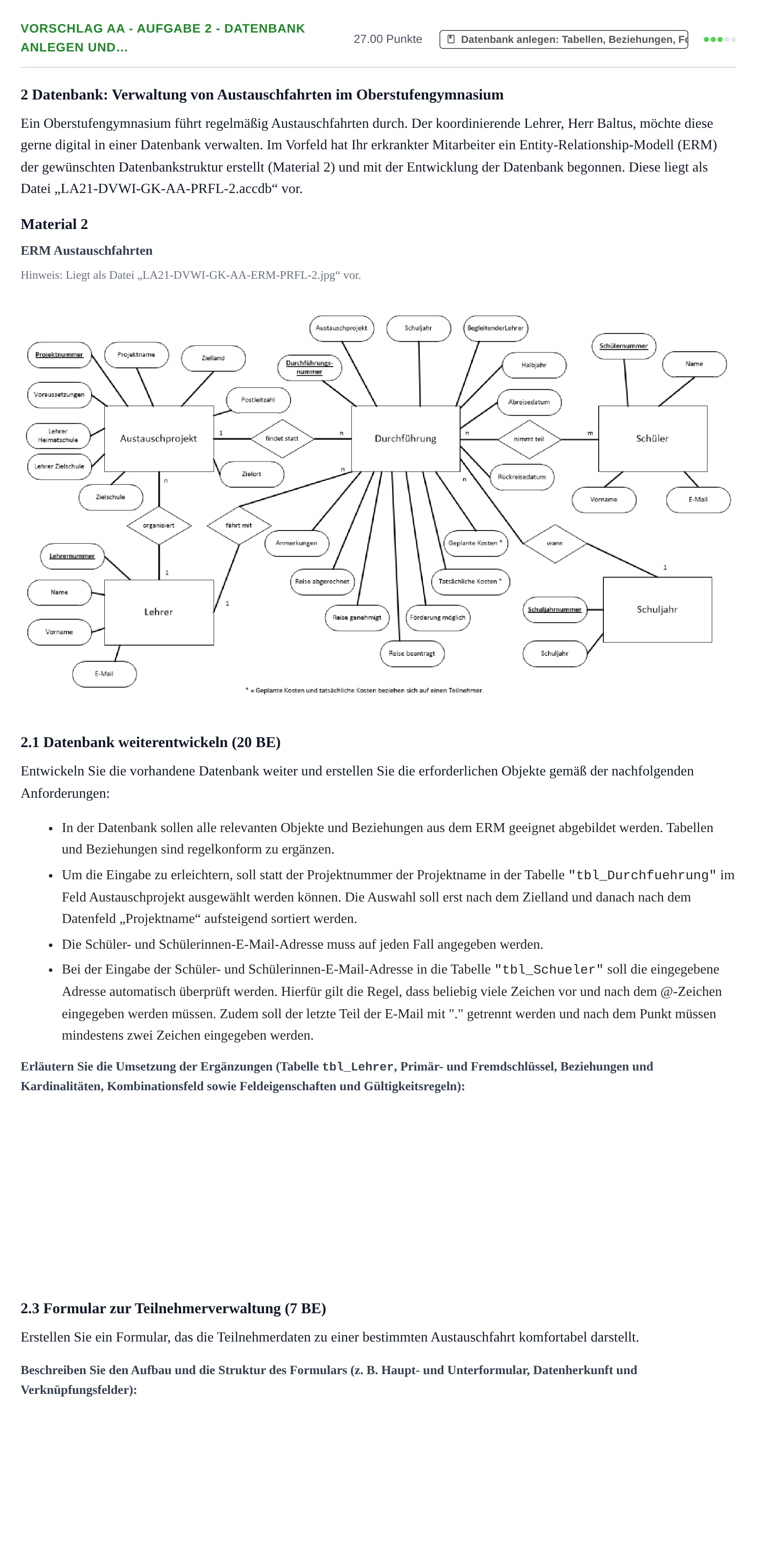 Aufgabenstellung: Aufgabe Vorschlag AA - Aufgabe 2 - Datenbank anlegen und… · Abitur Hessen Datenverarbeitung GK 2021