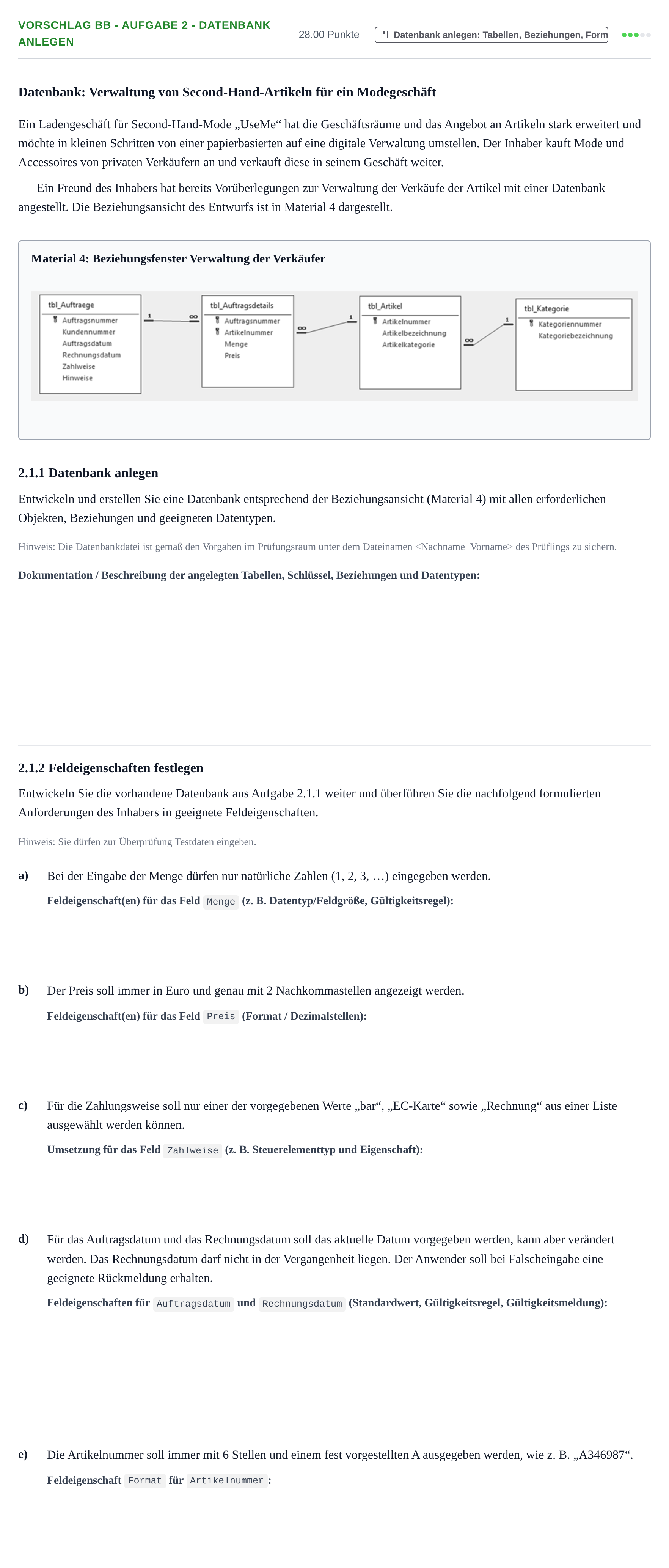 Aufgabenstellung: Aufgabe Vorschlag BB - Aufgabe 2 - Datenbank anlegen · Abitur Hessen Datenverarbeitung GK 2021
