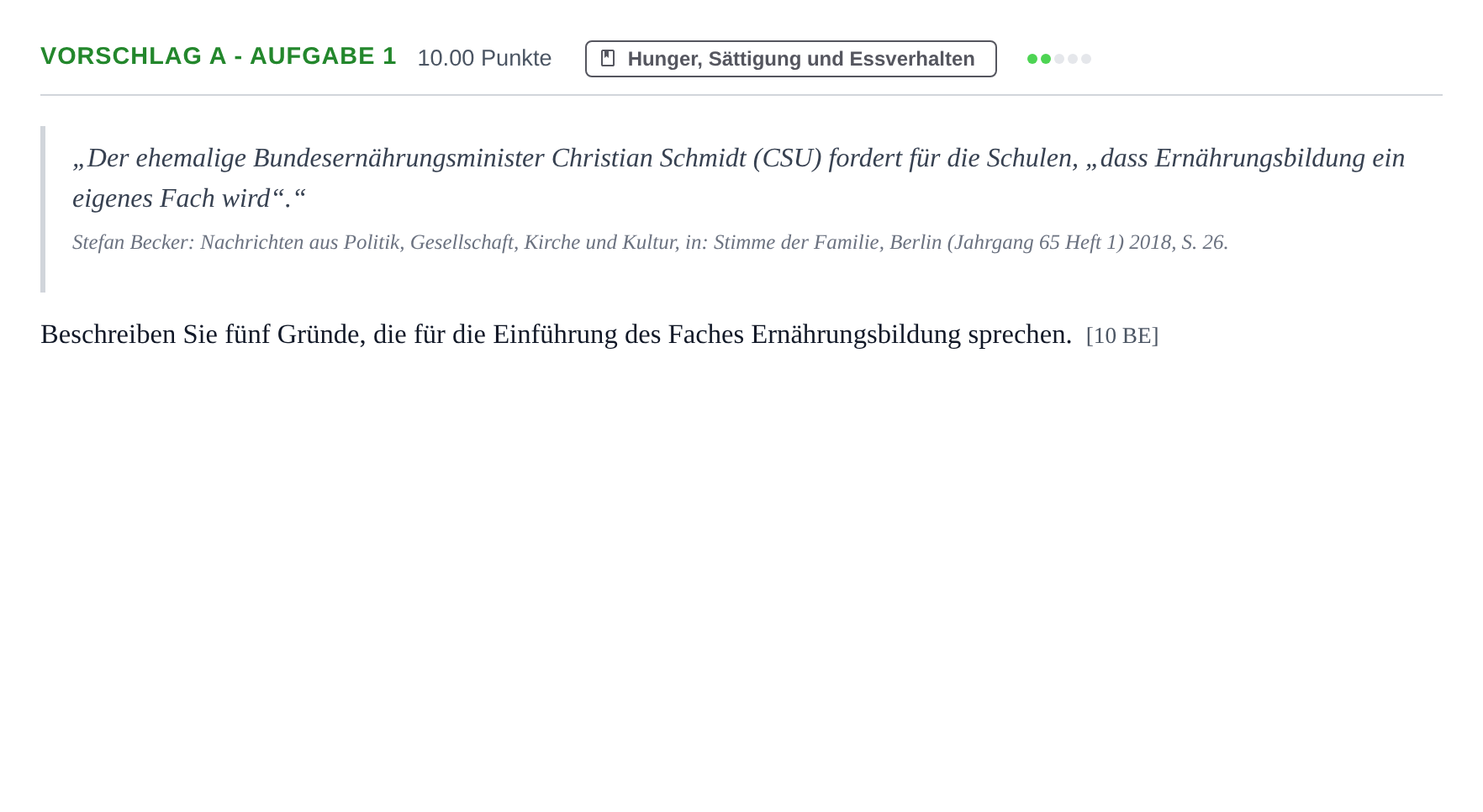 Aufgabenstellung: Aufgabe Vorschlag A - Aufgabe 1 · Abitur Hessen Ernährungslehre LK 2021