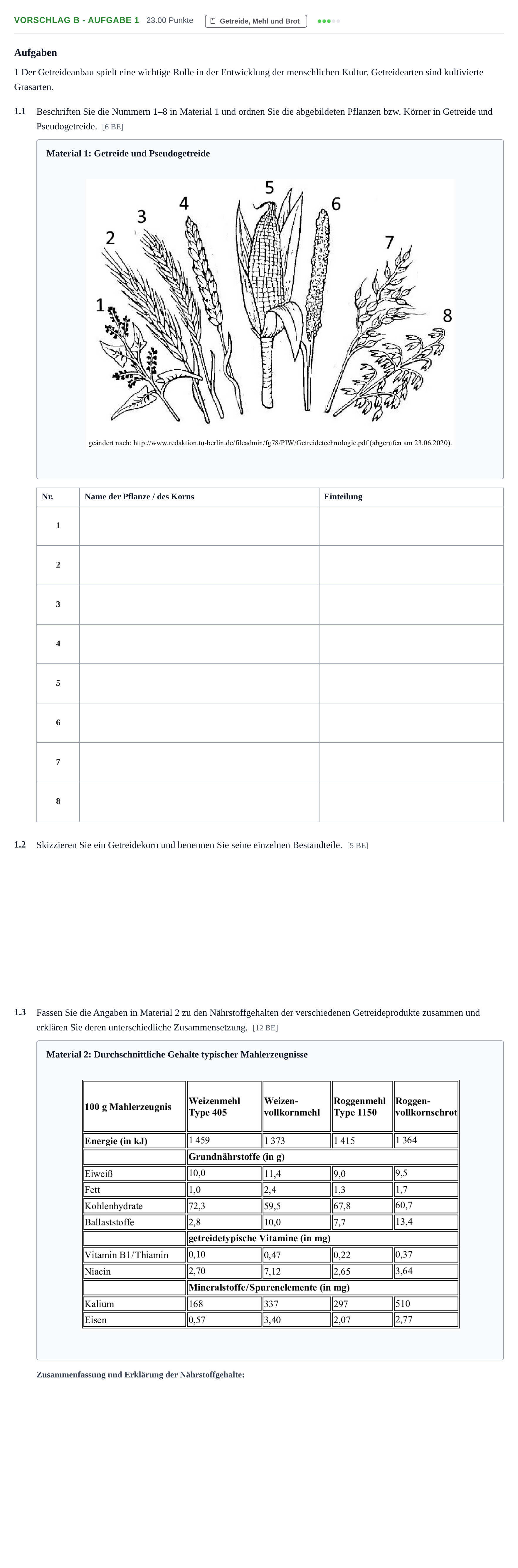 Aufgabenstellung: Aufgabe Vorschlag B - Aufgabe 1 · Abitur Hessen Ernährungslehre LK 2021