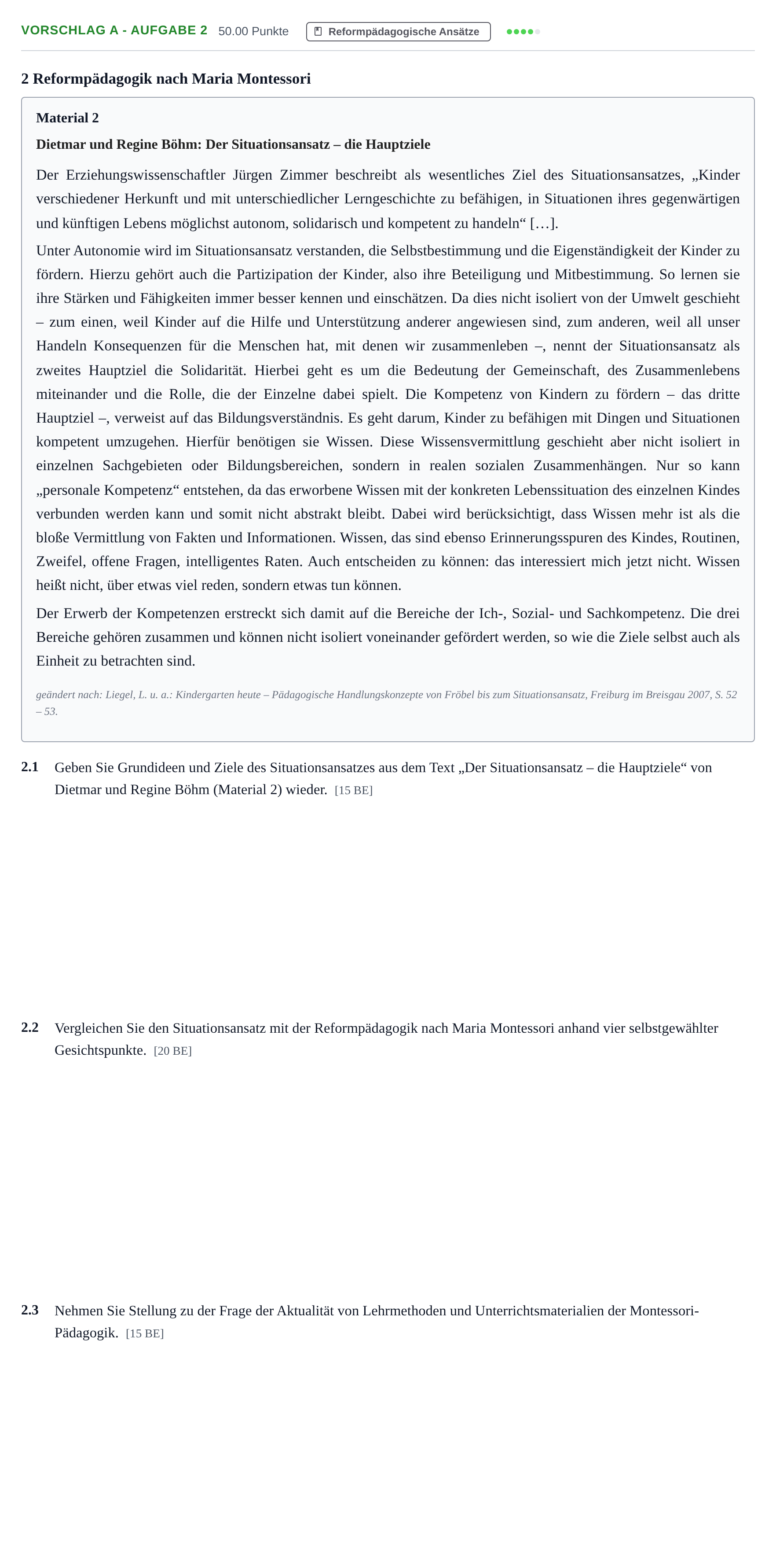 Aufgabenstellung: Aufgabe Vorschlag A - Aufgabe 2 · Abitur Hessen Erziehungswissenschaft LK 2021