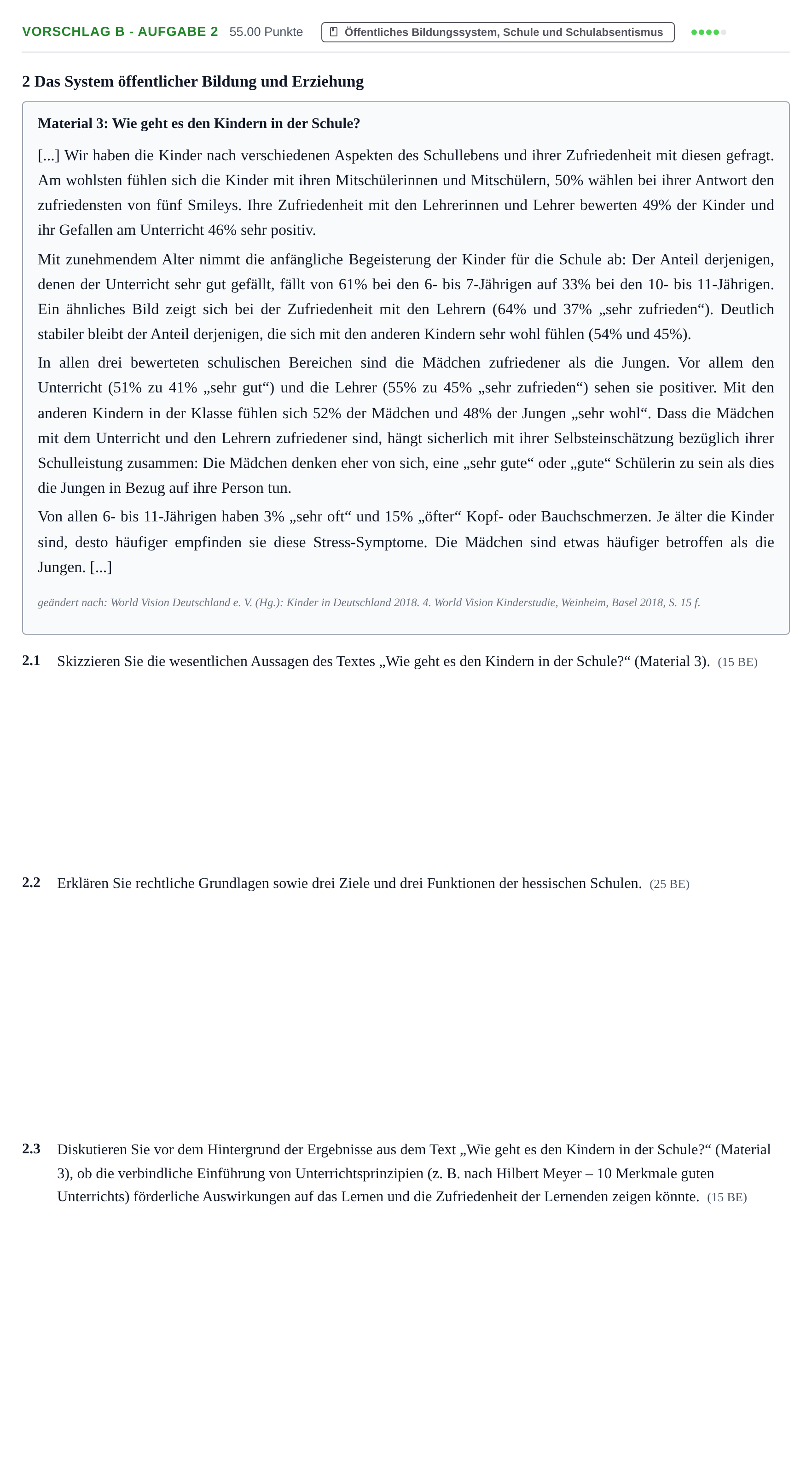 Aufgabenstellung: Aufgabe Vorschlag B - Aufgabe 2 · Abitur Hessen Erziehungswissenschaft LK 2021