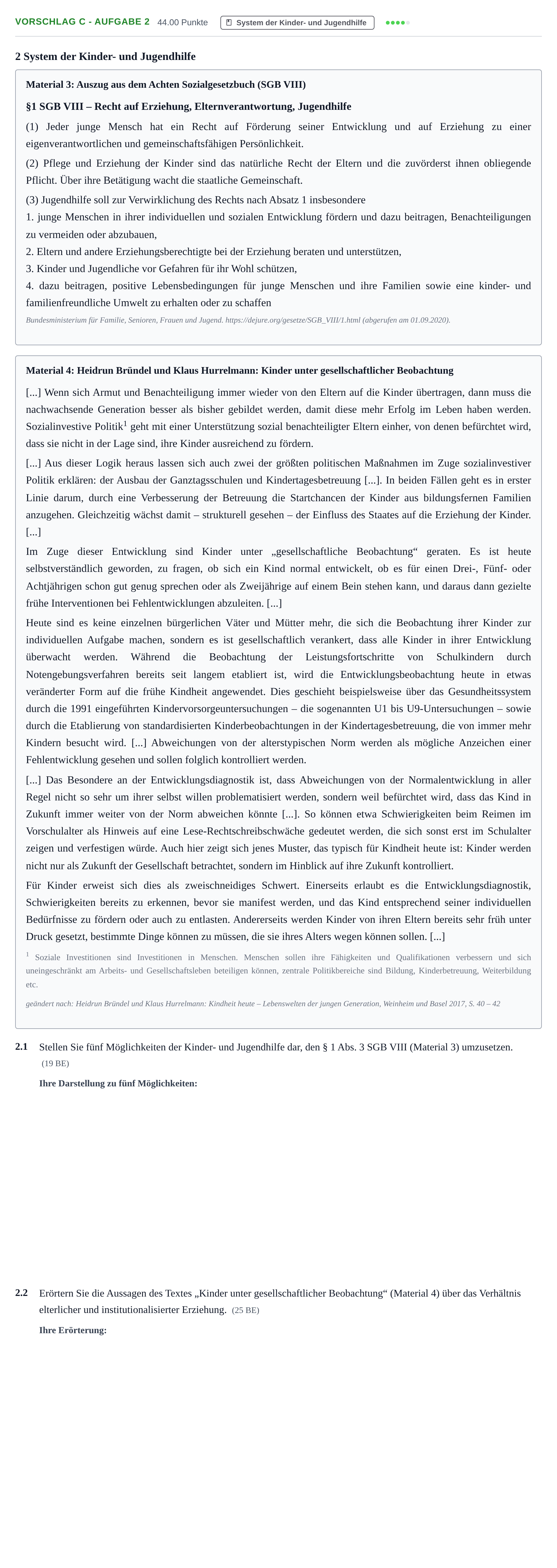 Aufgabenstellung: Aufgabe Vorschlag C - Aufgabe 2 · Abitur Hessen Erziehungswissenschaft LK 2021