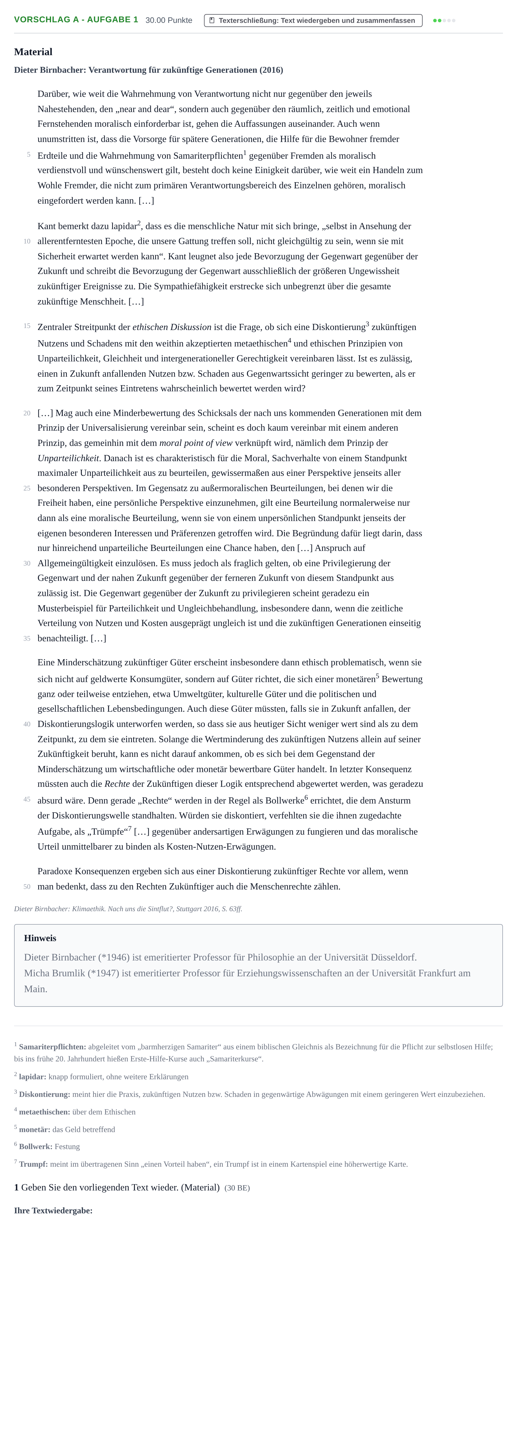 Aufgabenstellung: Aufgabe Vorschlag A - Aufgabe 1 · Abitur Hessen Ethik GK 2021