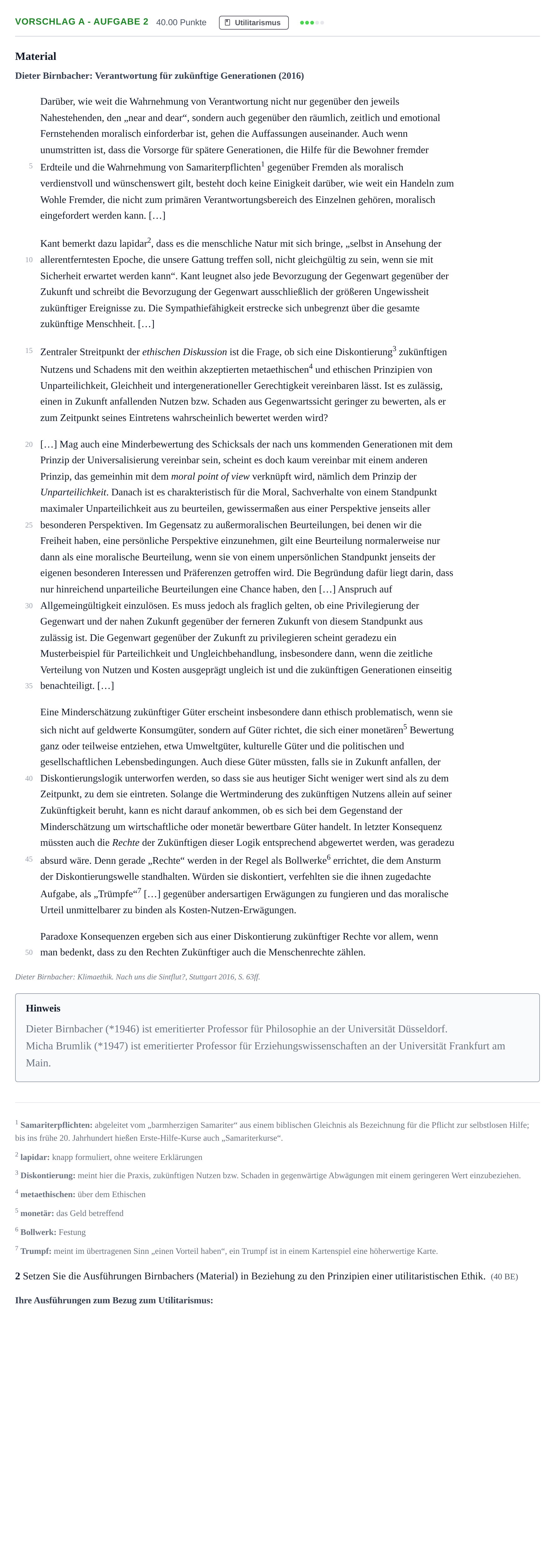 Aufgabenstellung: Aufgabe Vorschlag A - Aufgabe 2 · Abitur Hessen Ethik GK 2021