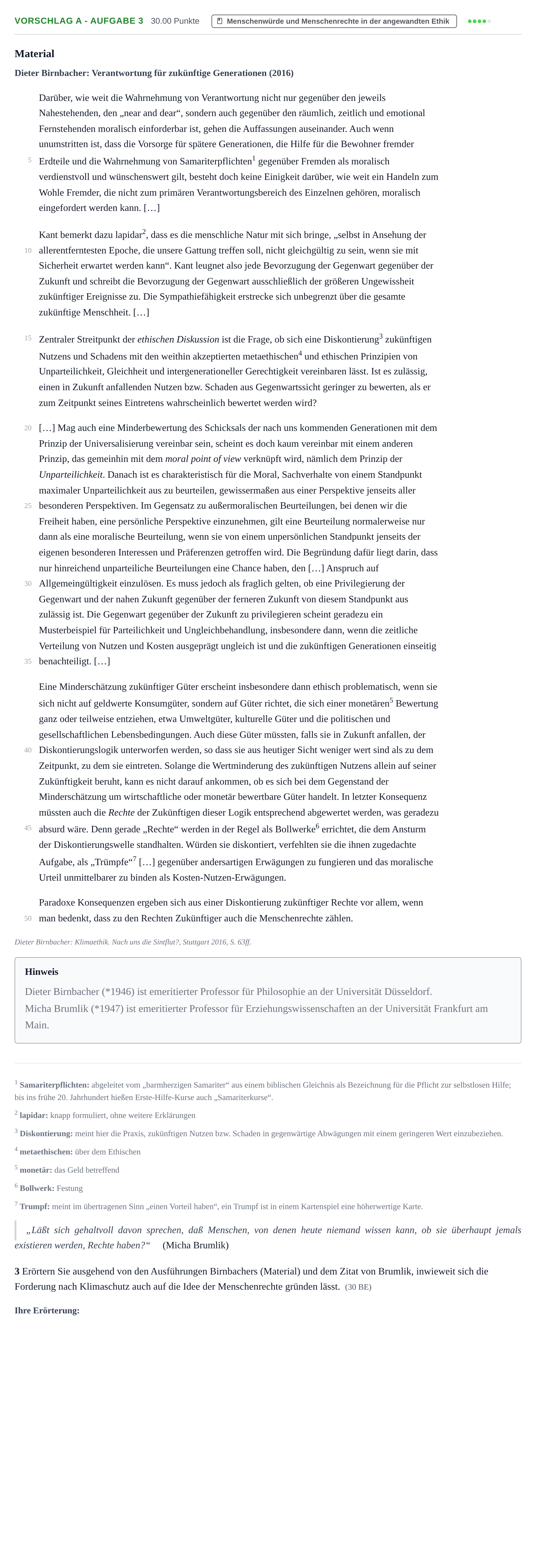Aufgabenstellung: Aufgabe Vorschlag A - Aufgabe 3 · Abitur Hessen Ethik GK 2021