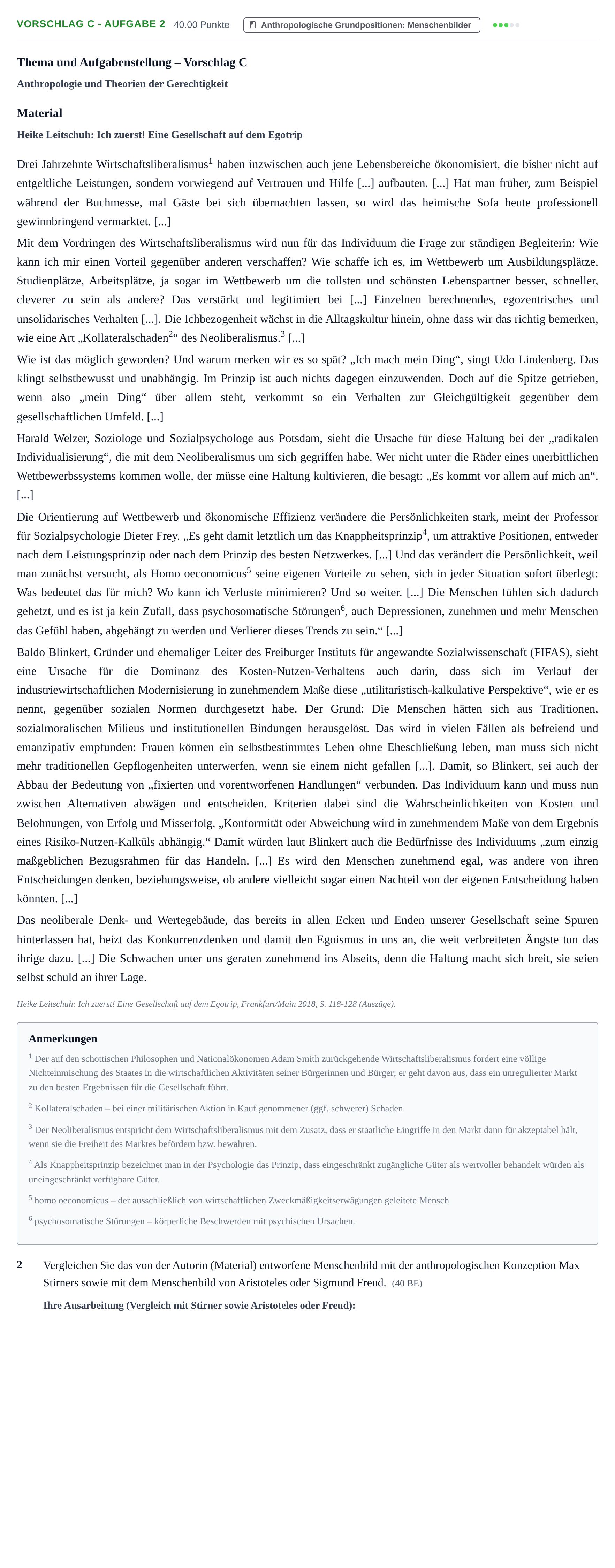 Aufgabenstellung: Aufgabe Vorschlag C - Aufgabe 2 · Abitur Hessen Ethik GK 2021