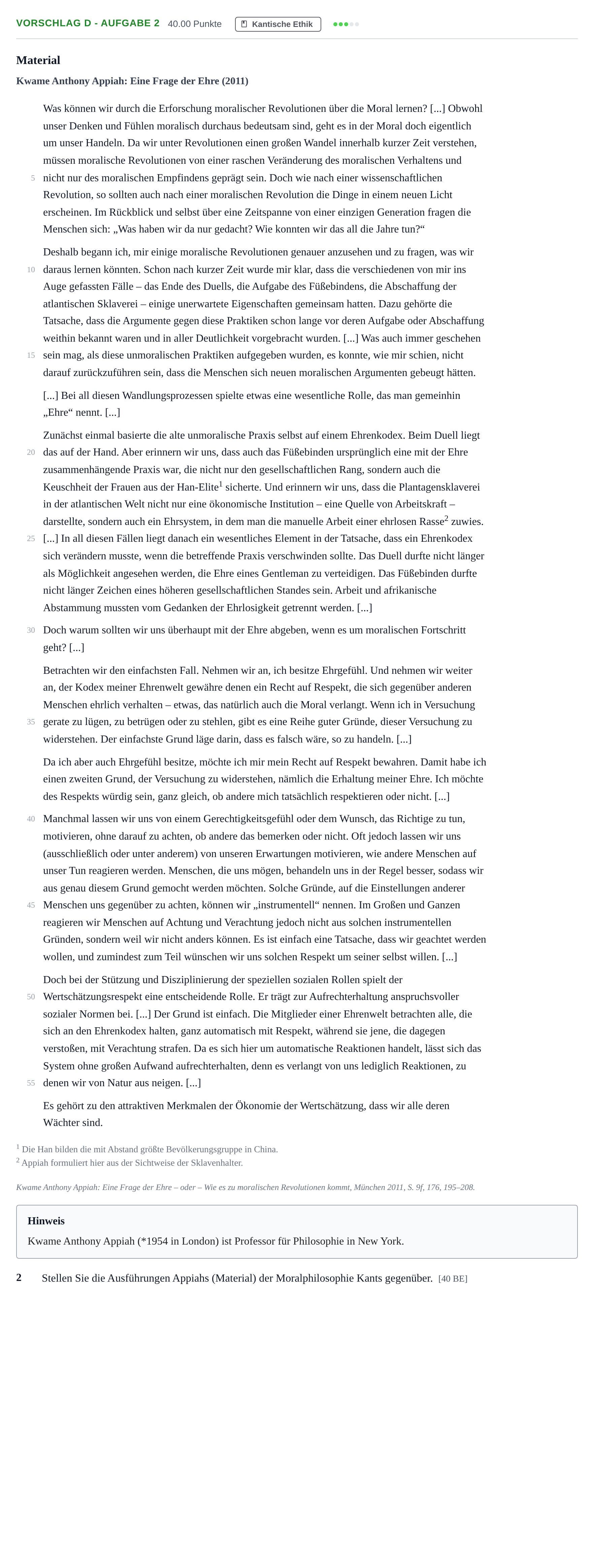 Aufgabenstellung: Aufgabe Vorschlag D - Aufgabe 2 · Abitur Hessen Ethik GK 2021