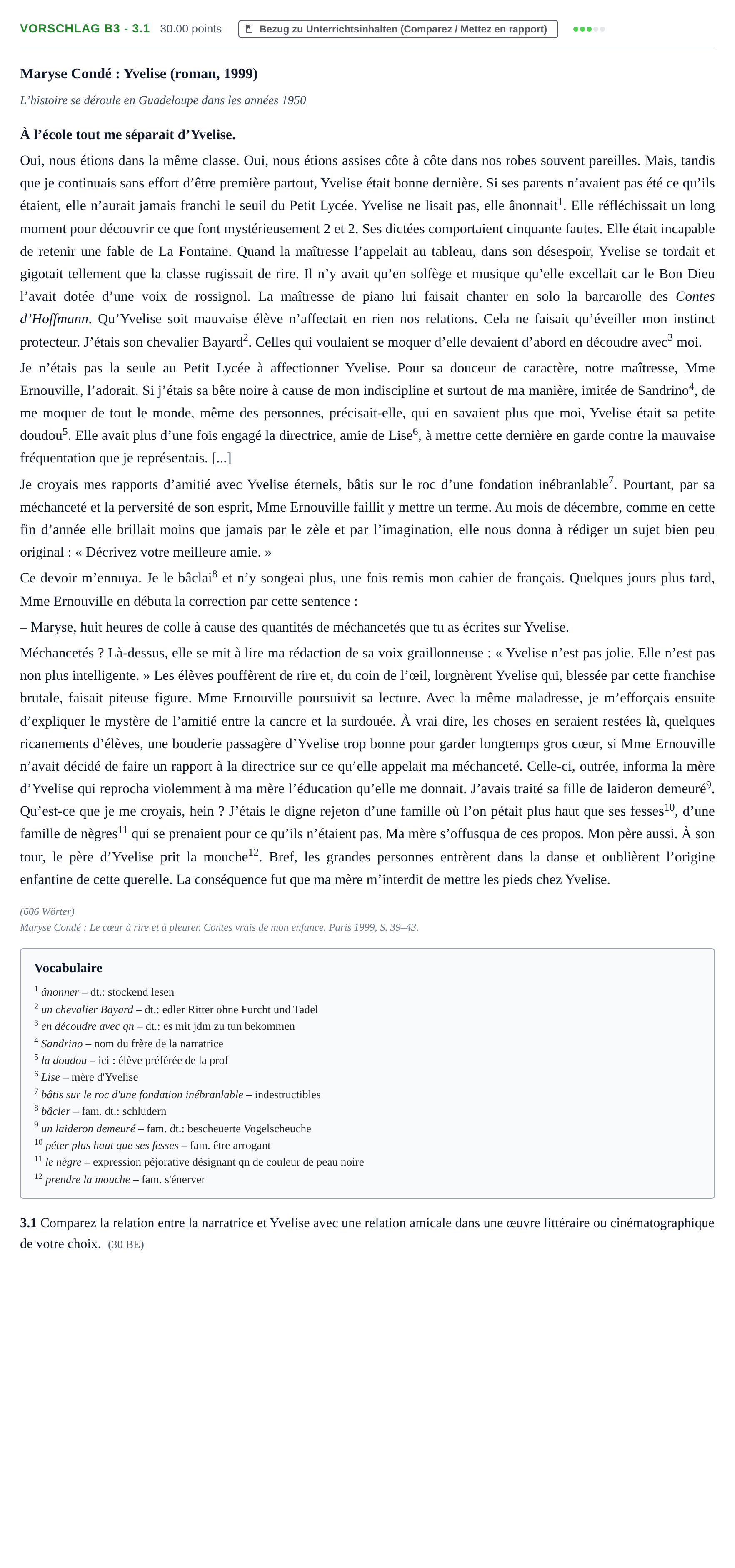 Aufgabenstellung: Aufgabe Vorschlag B3 - 3.1 · Abitur Hessen Französisch GK 2021
