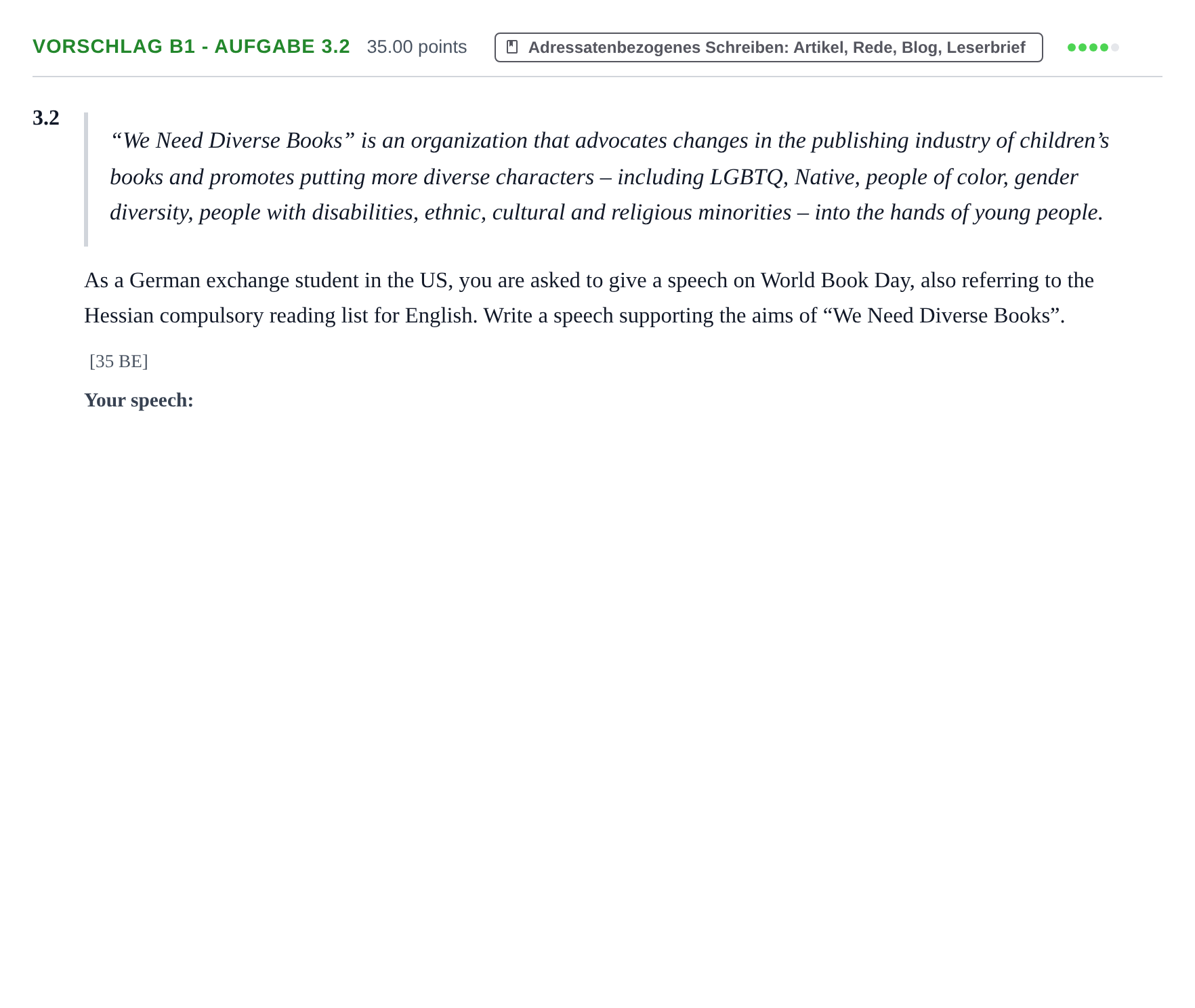 Aufgabenstellung: Aufgabe Vorschlag B1 - Aufgabe 3.2 · Abitur Hessen Englisch LK 2021