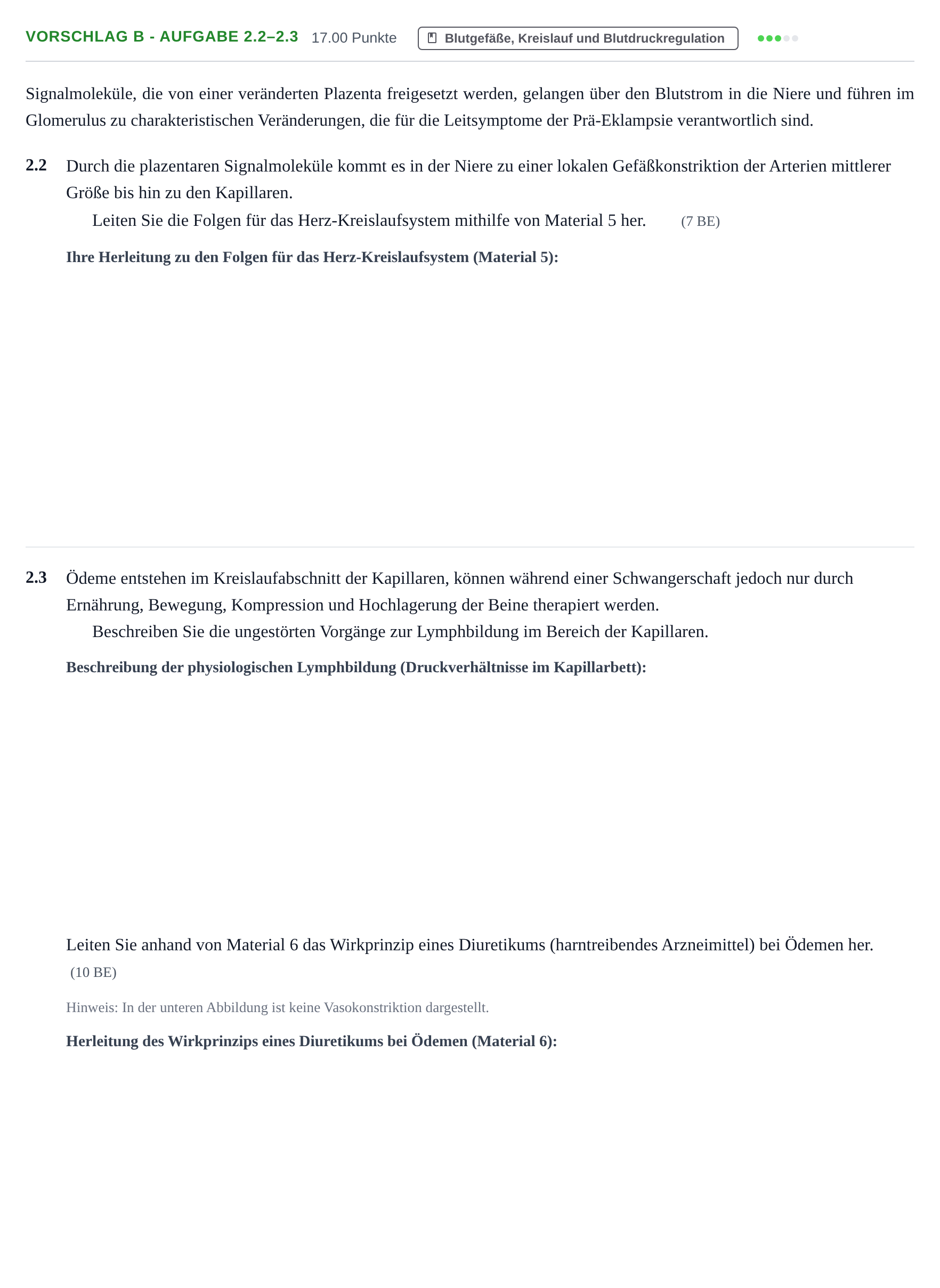 Aufgabenstellung: Aufgabe Vorschlag B - Aufgabe 2.2–2.3 · Abitur Hessen Gesundheitslehre LK 2021