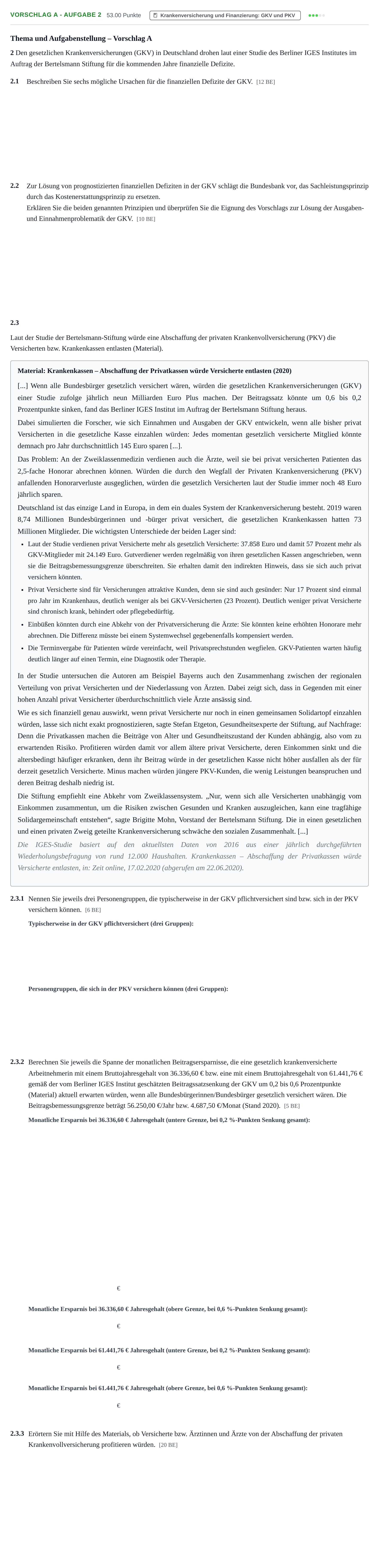Aufgabenstellung: Aufgabe Vorschlag A - Aufgabe 2 · Abitur Hessen Gesundheitsökonomie GK 2021