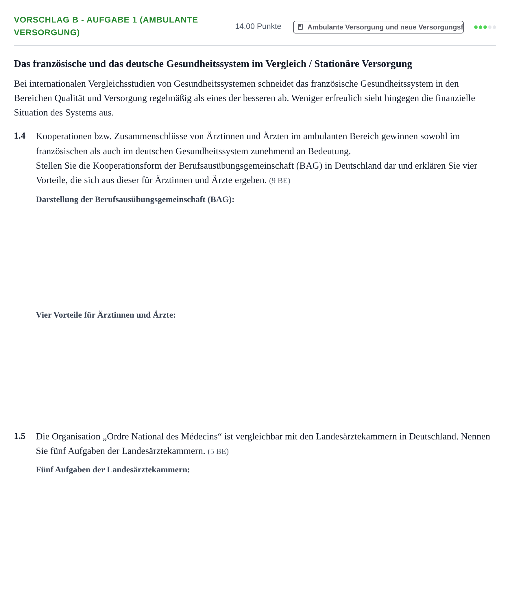Aufgabenstellung: Aufgabe Vorschlag B - Aufgabe 1 (Ambulante Versorgung) · Abitur Hessen Gesundheitsökonomie GK 2021