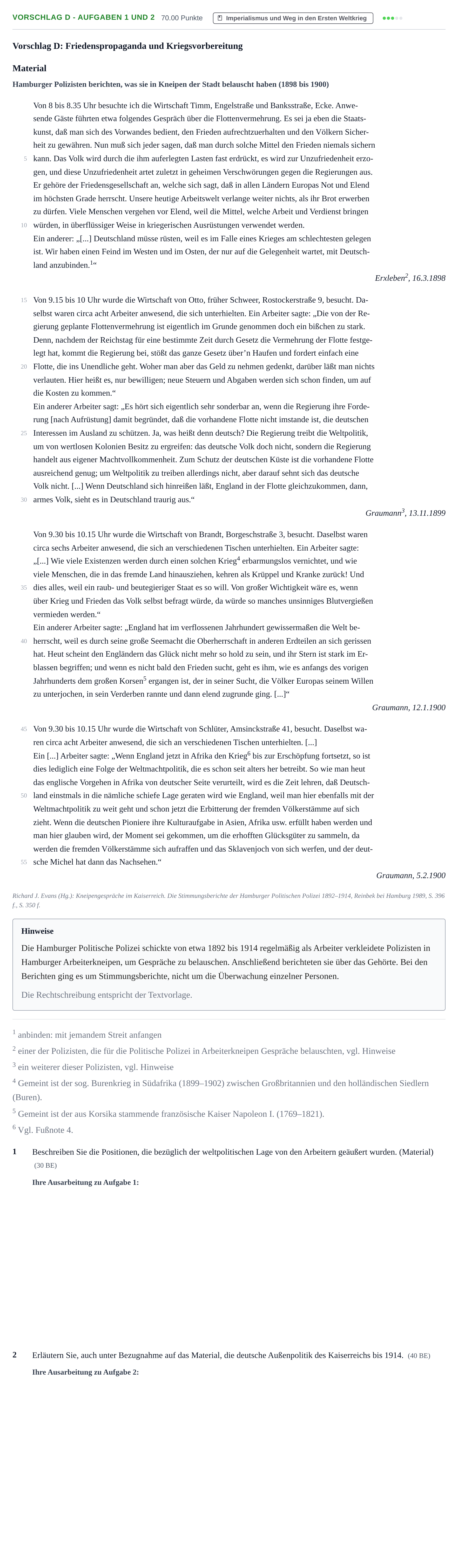 Aufgabenstellung: Aufgabe Vorschlag D - Aufgaben 1 und 2 · Abitur Hessen Geschichte GK 2021