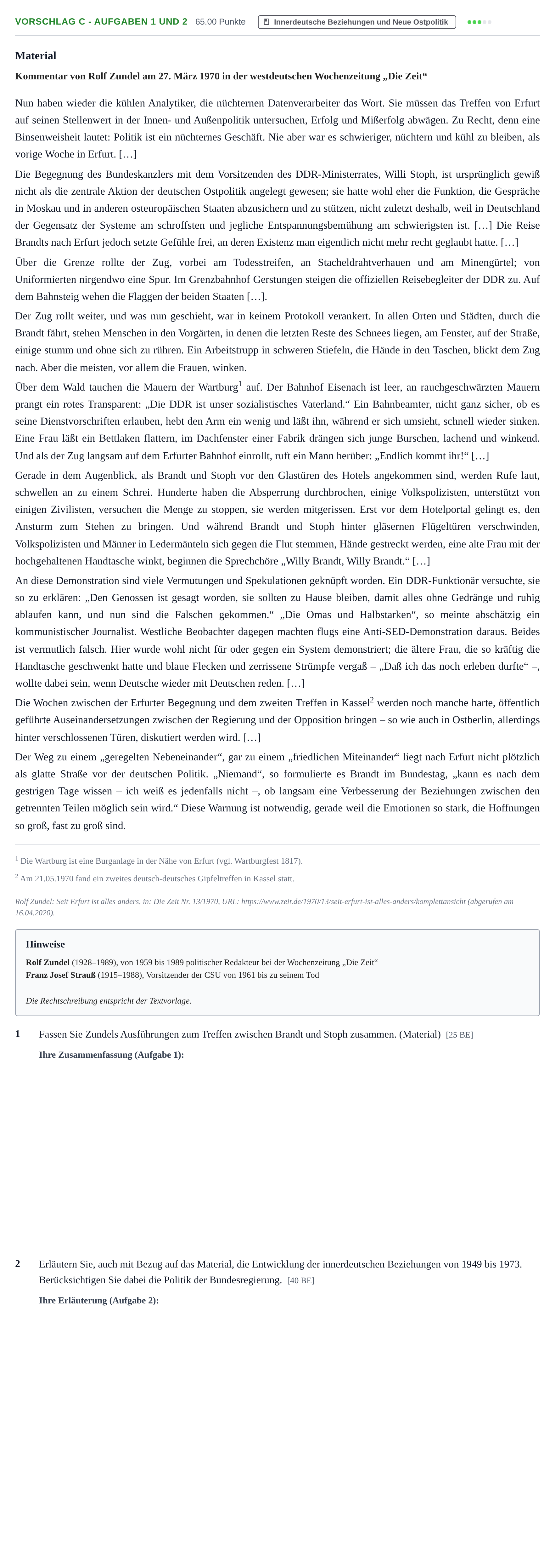 Aufgabenstellung: Aufgabe Vorschlag C - Aufgaben 1 und 2 · Abitur Hessen Geschichte LK 2021