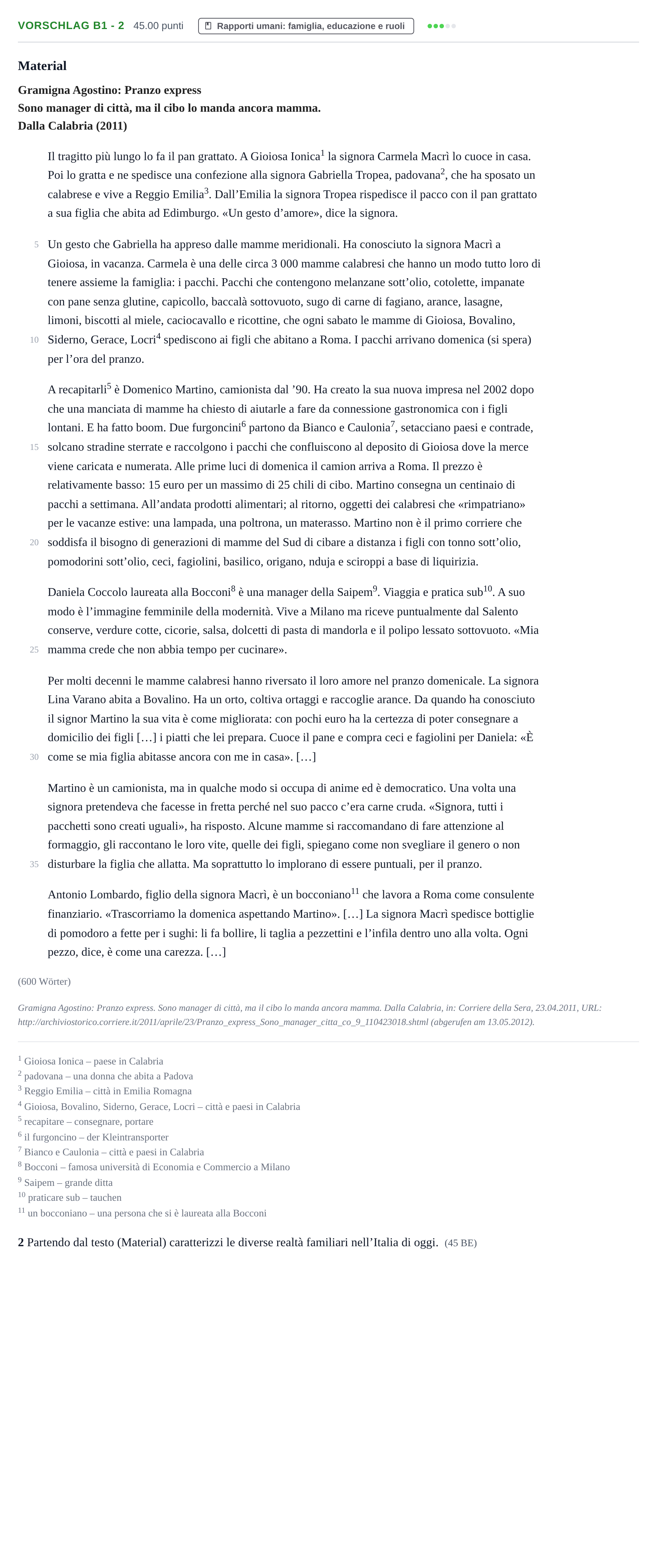 Aufgabenstellung: Aufgabe Vorschlag B1 - 2 · Abitur Hessen Italienisch GK 2021