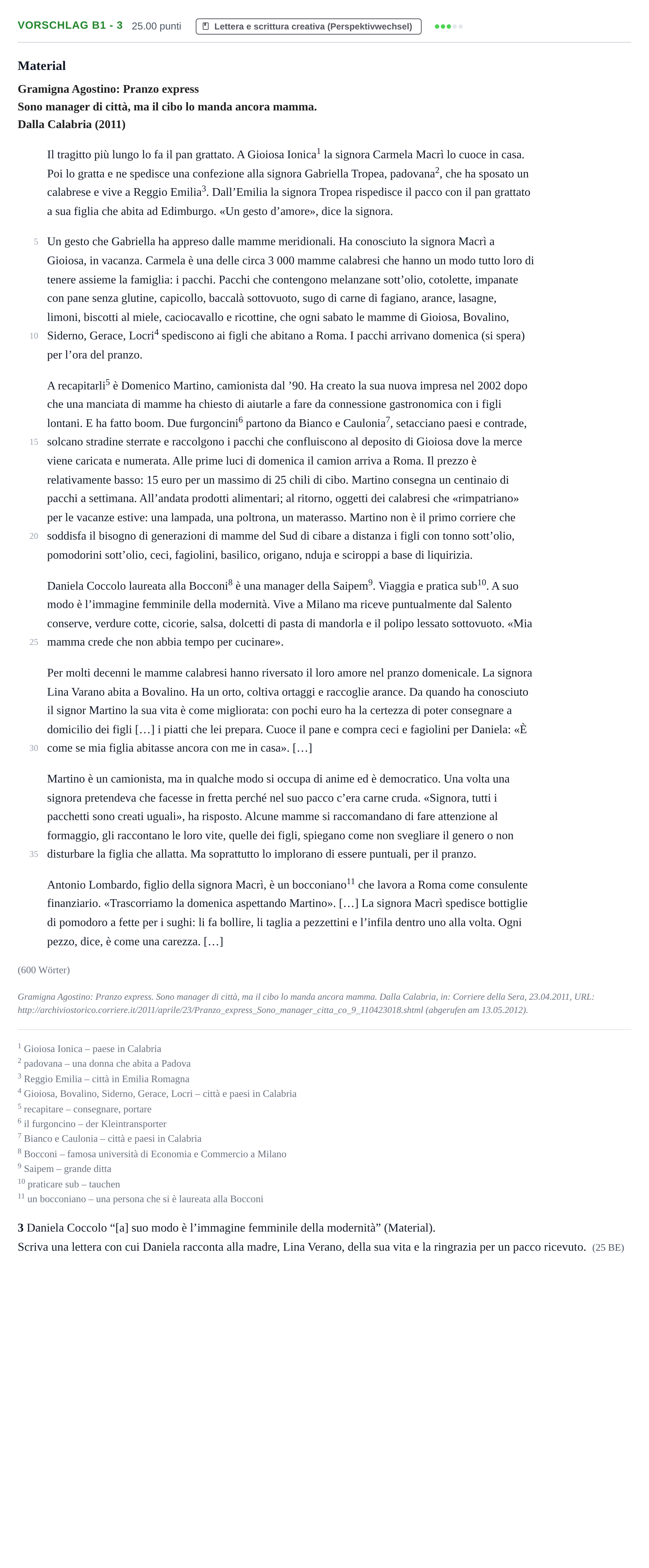 Aufgabenstellung: Aufgabe Vorschlag B1 - 3 · Abitur Hessen Italienisch GK 2021