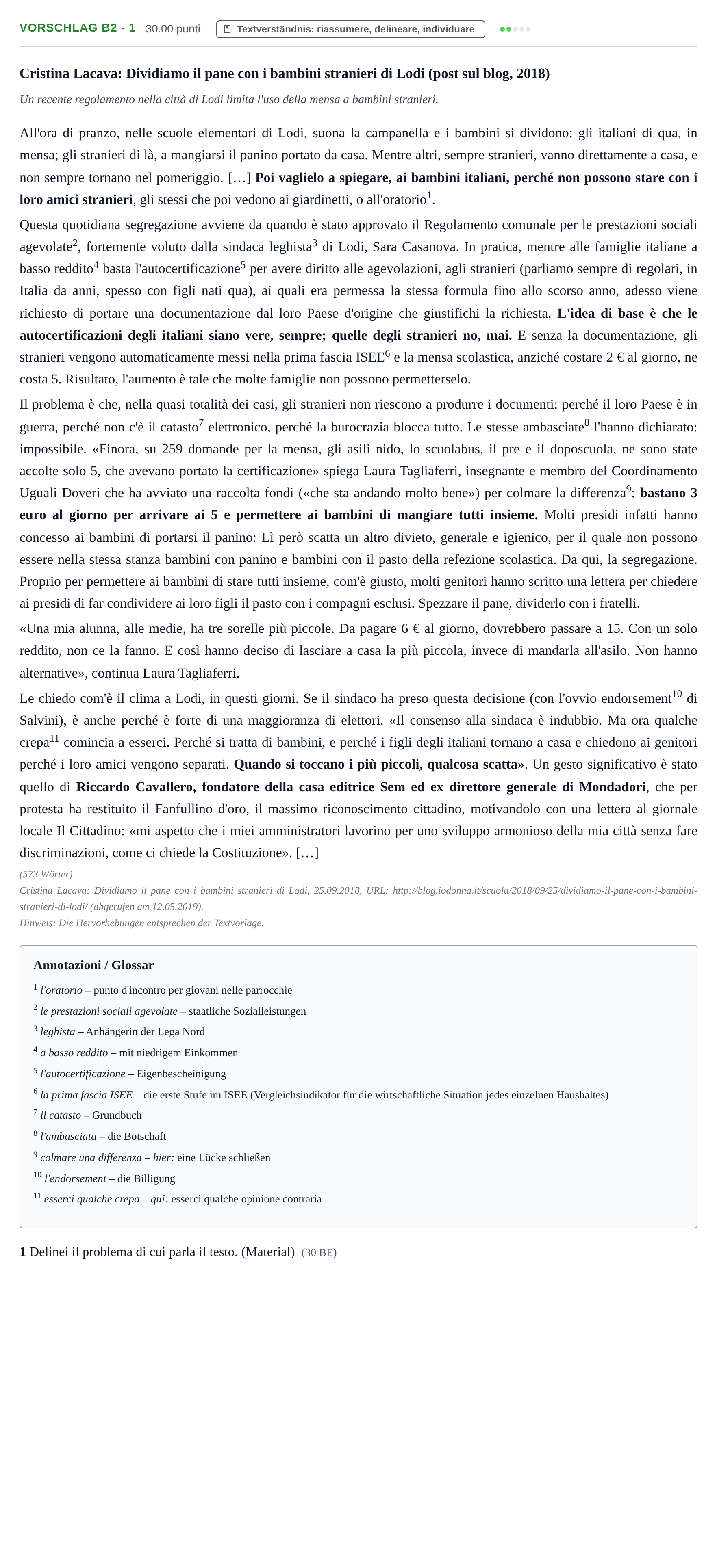 Aufgabenstellung: Aufgabe Vorschlag B2 - 1 · Abitur Hessen Italienisch GK 2021