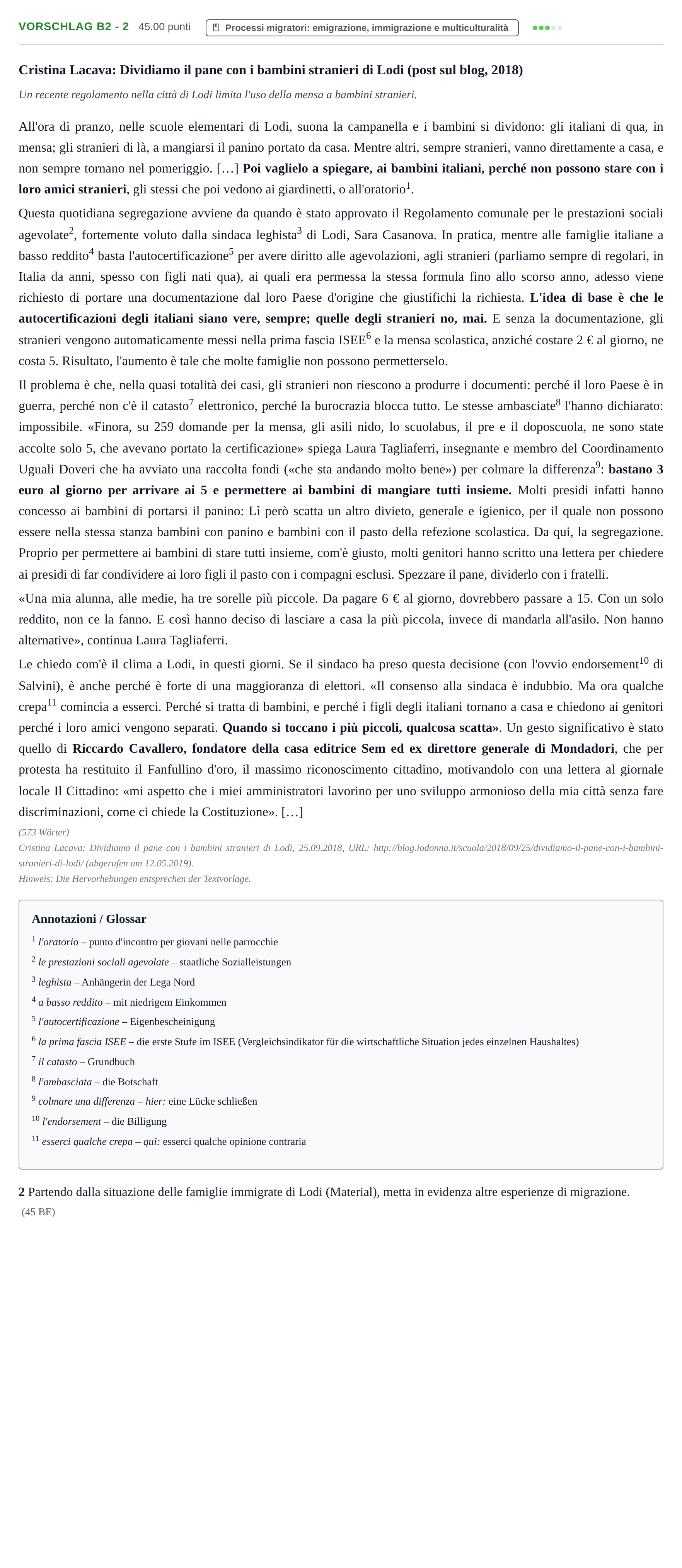 Aufgabenstellung: Aufgabe Vorschlag B2 - 2 · Abitur Hessen Italienisch GK 2021