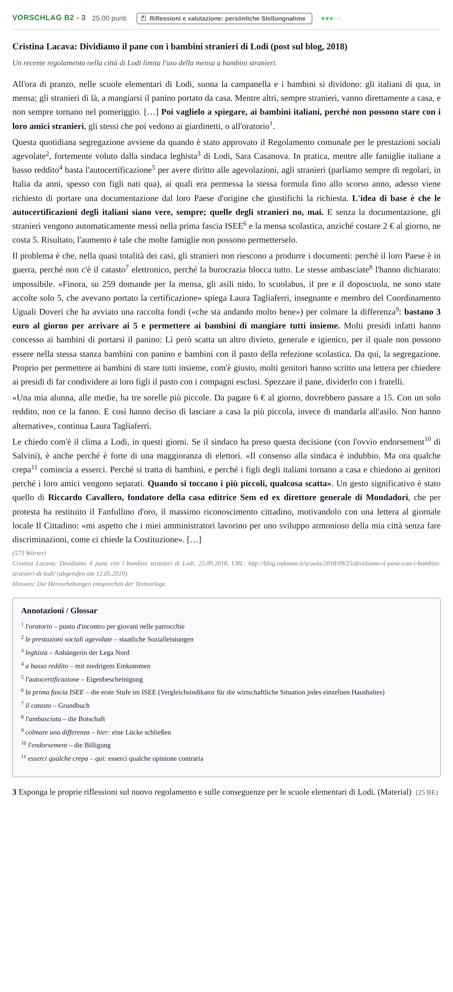 Aufgabenstellung: Aufgabe Vorschlag B2 - 3 · Abitur Hessen Italienisch GK 2021