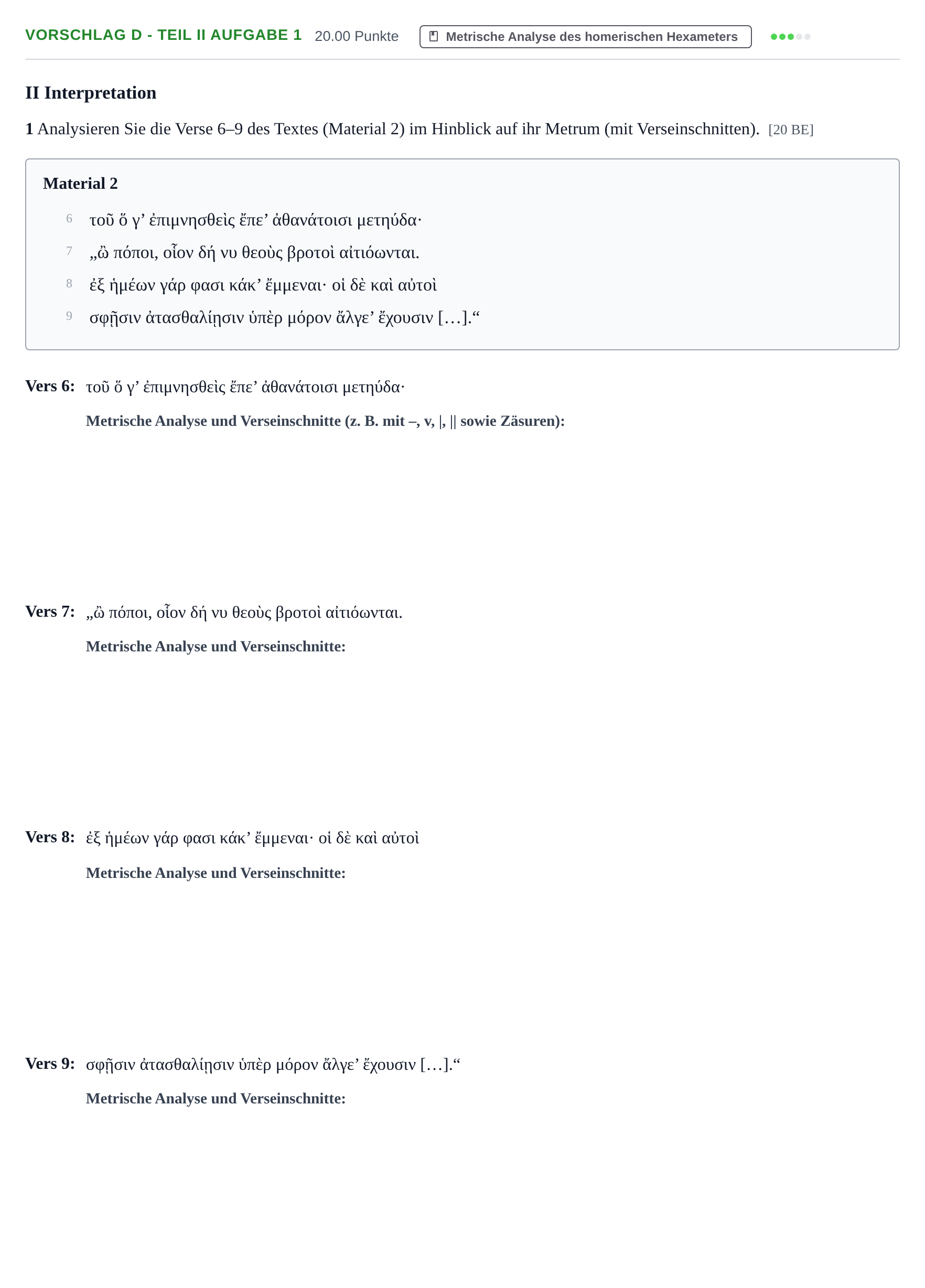 Aufgabenstellung: Aufgabe Vorschlag D - Teil II Aufgabe 1 · Abitur Hessen Altgriechisch LK 2021