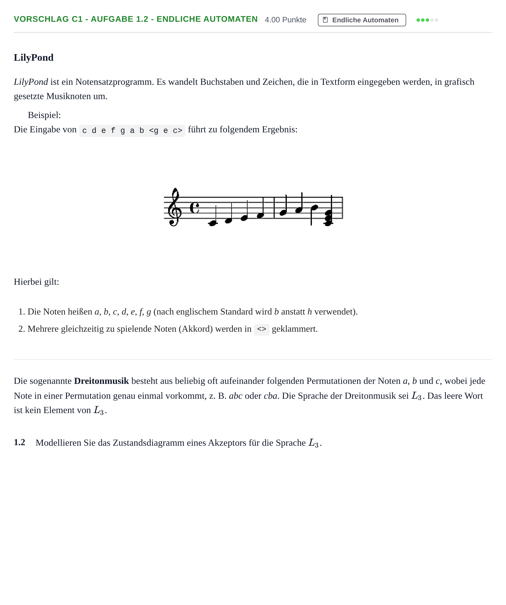 Aufgabenstellung: Aufgabe Vorschlag C1 - Aufgabe 1.2 - Endliche Automaten · Abitur Hessen Informatik LK 2021