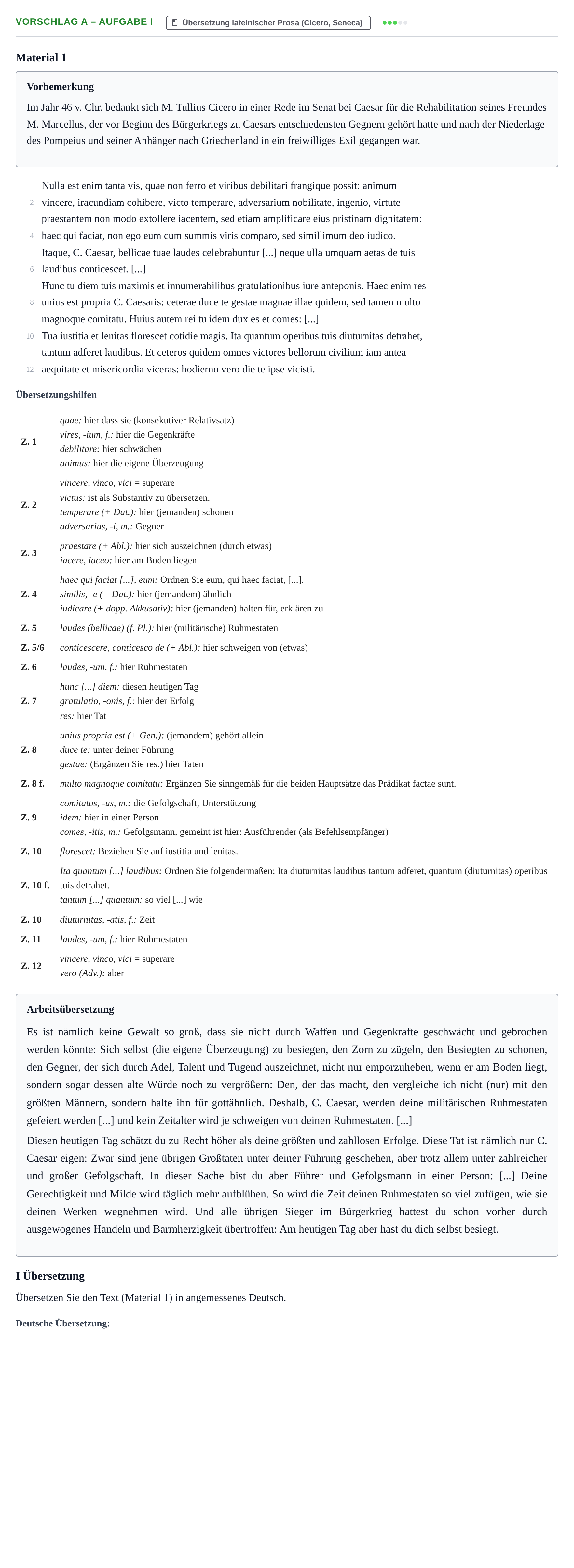 Aufgabenstellung: Aufgabe Vorschlag A – Aufgabe I · Abitur Hessen Latein GK 2021