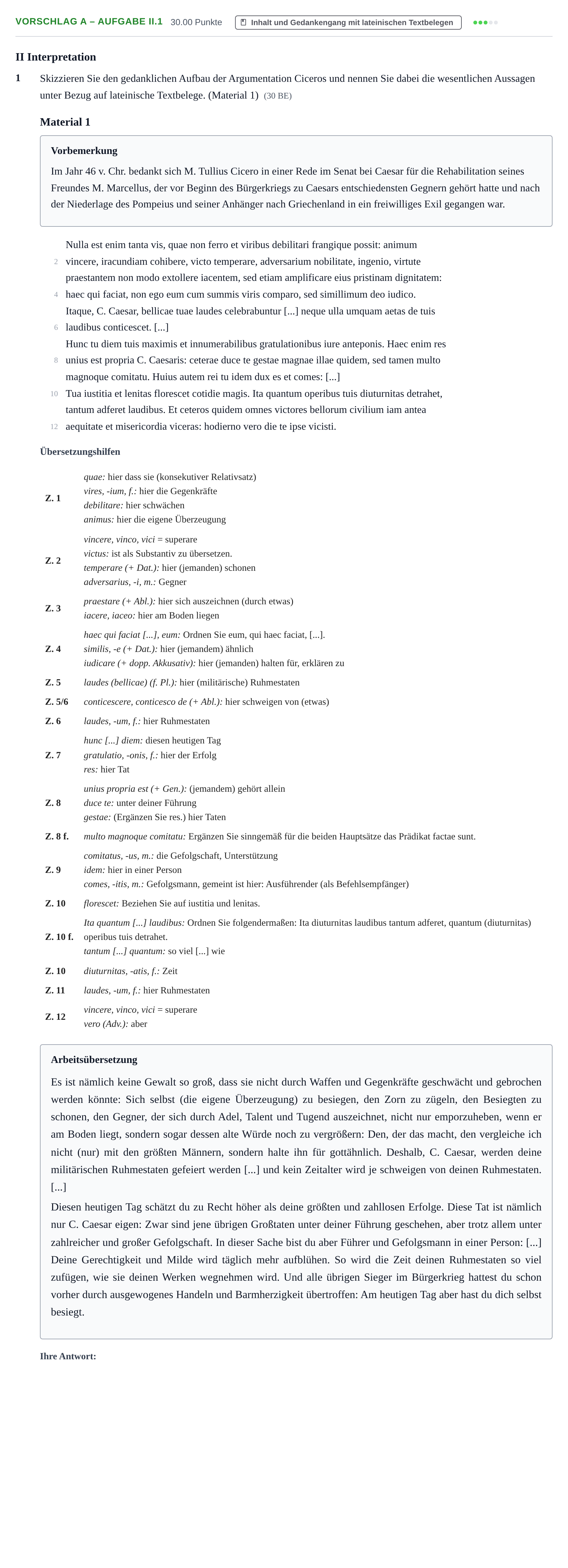 Aufgabenstellung: Aufgabe Vorschlag A – Aufgabe II.1 · Abitur Hessen Latein GK 2021