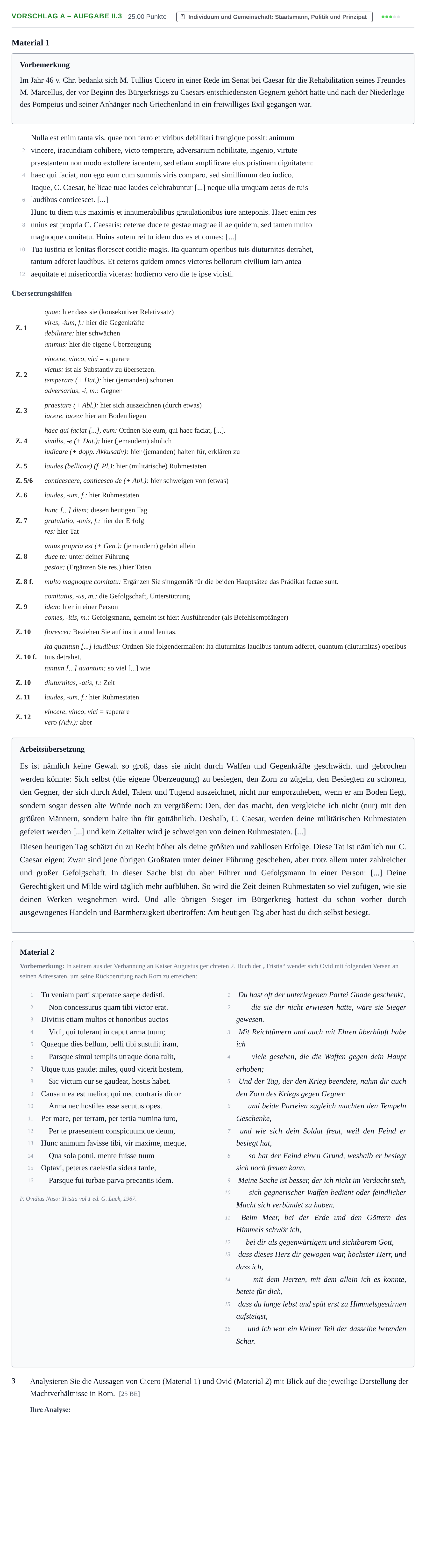 Aufgabenstellung: Aufgabe Vorschlag A – Aufgabe II.3 · Abitur Hessen Latein GK 2021