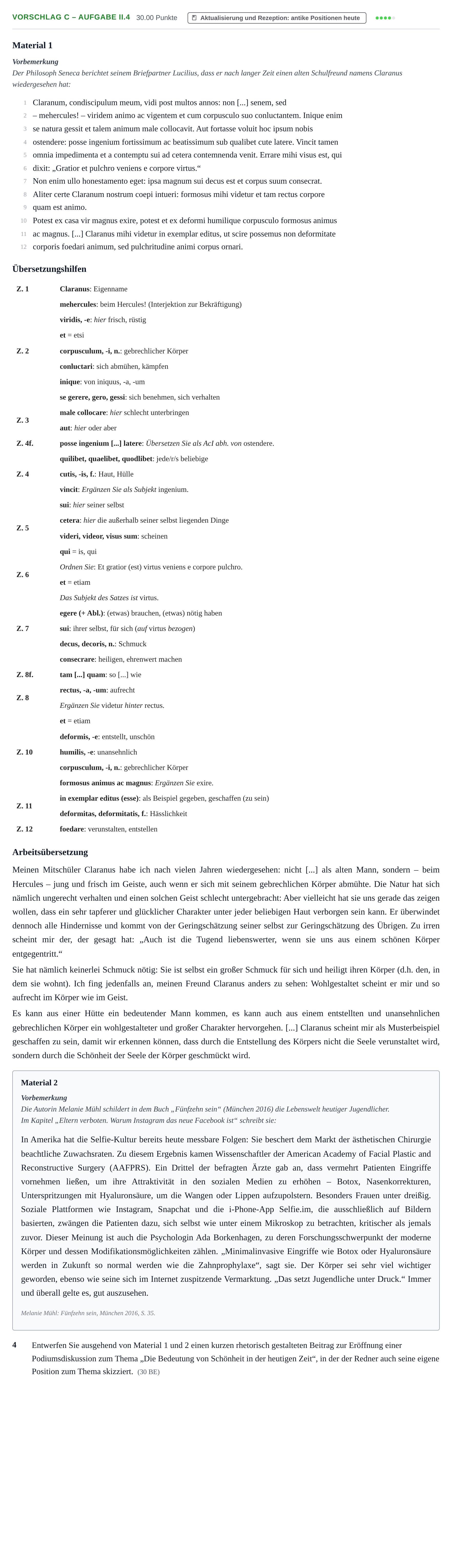 Aufgabenstellung: Aufgabe Vorschlag C – Aufgabe II.4 · Abitur Hessen Latein GK 2021