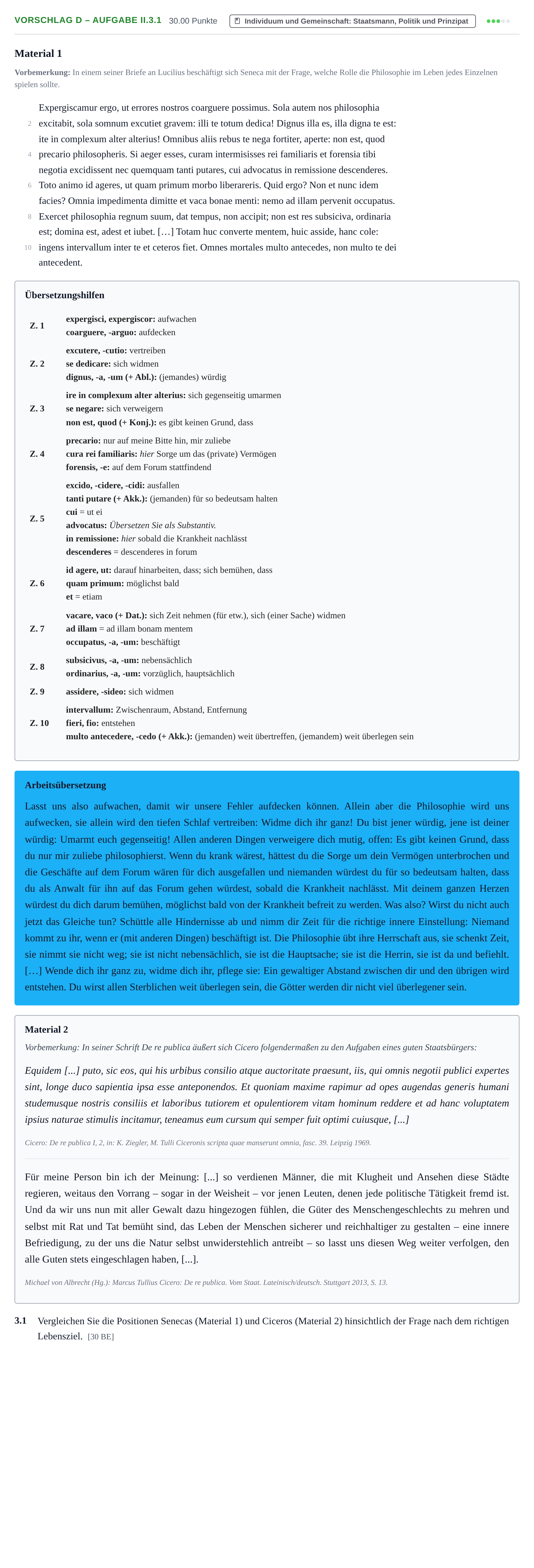 Aufgabenstellung: Aufgabe Vorschlag D – Aufgabe II.3.1 · Abitur Hessen Latein GK 2021