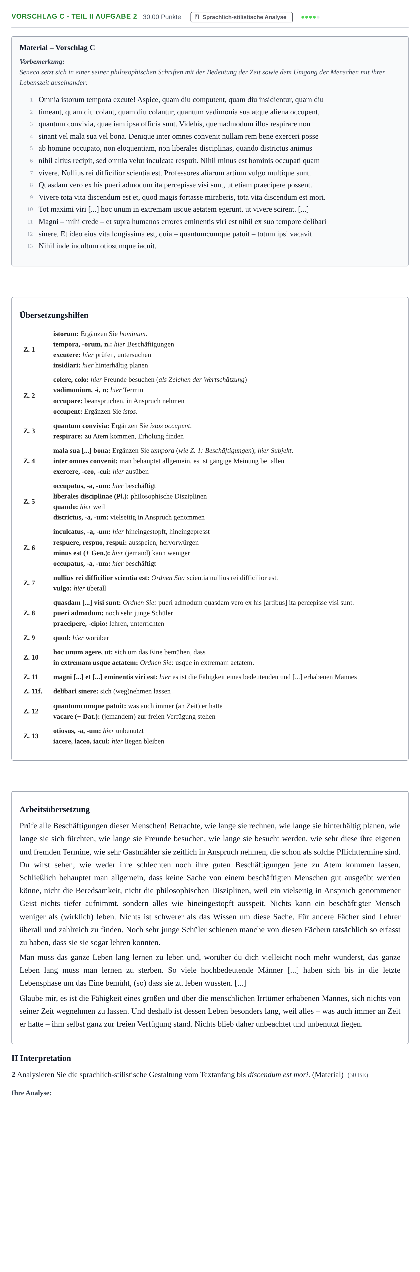 Aufgabenstellung: Aufgabe Vorschlag C - Teil II Aufgabe 2 · Abitur Hessen Latein LK 2021