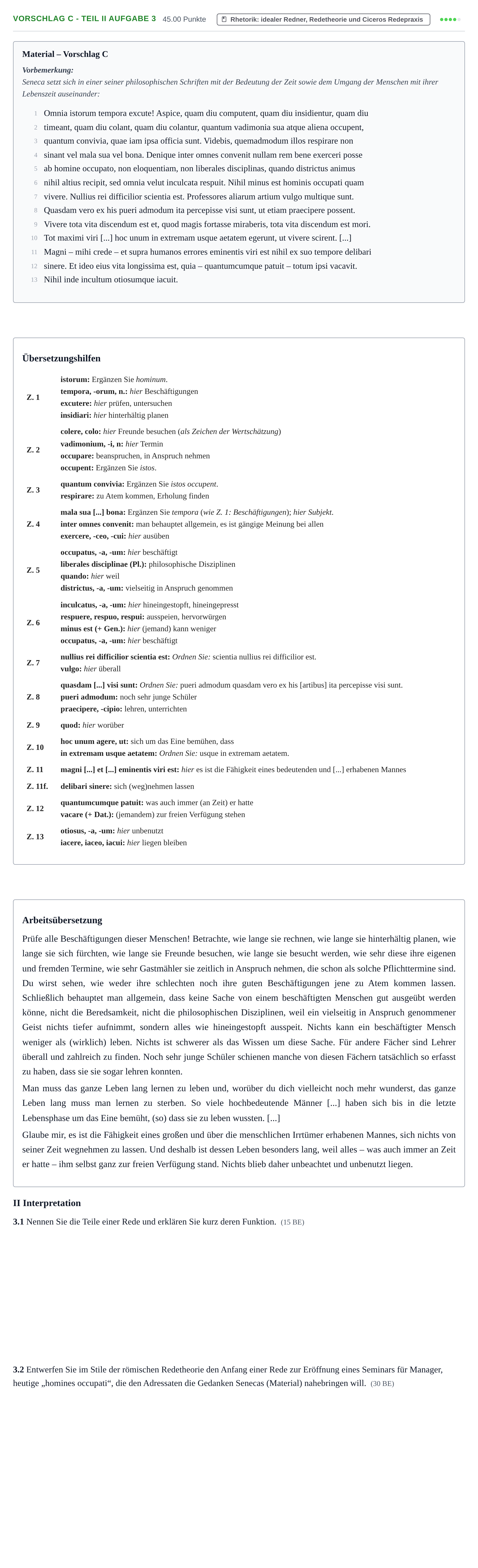 Aufgabenstellung: Aufgabe Vorschlag C - Teil II Aufgabe 3 · Abitur Hessen Latein LK 2021