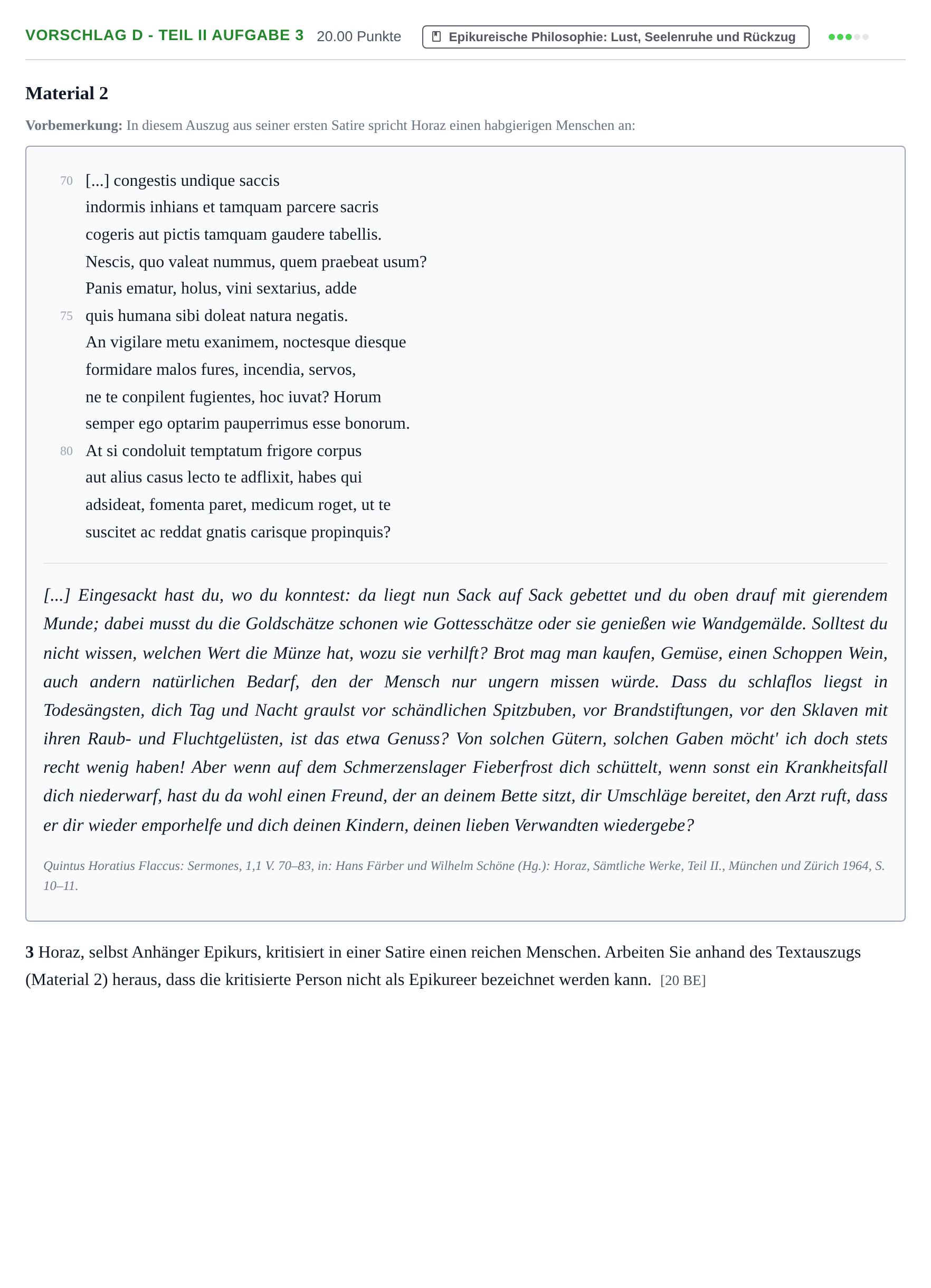 Aufgabenstellung: Aufgabe Vorschlag D - Teil II Aufgabe 3 · Abitur Hessen Latein LK 2021