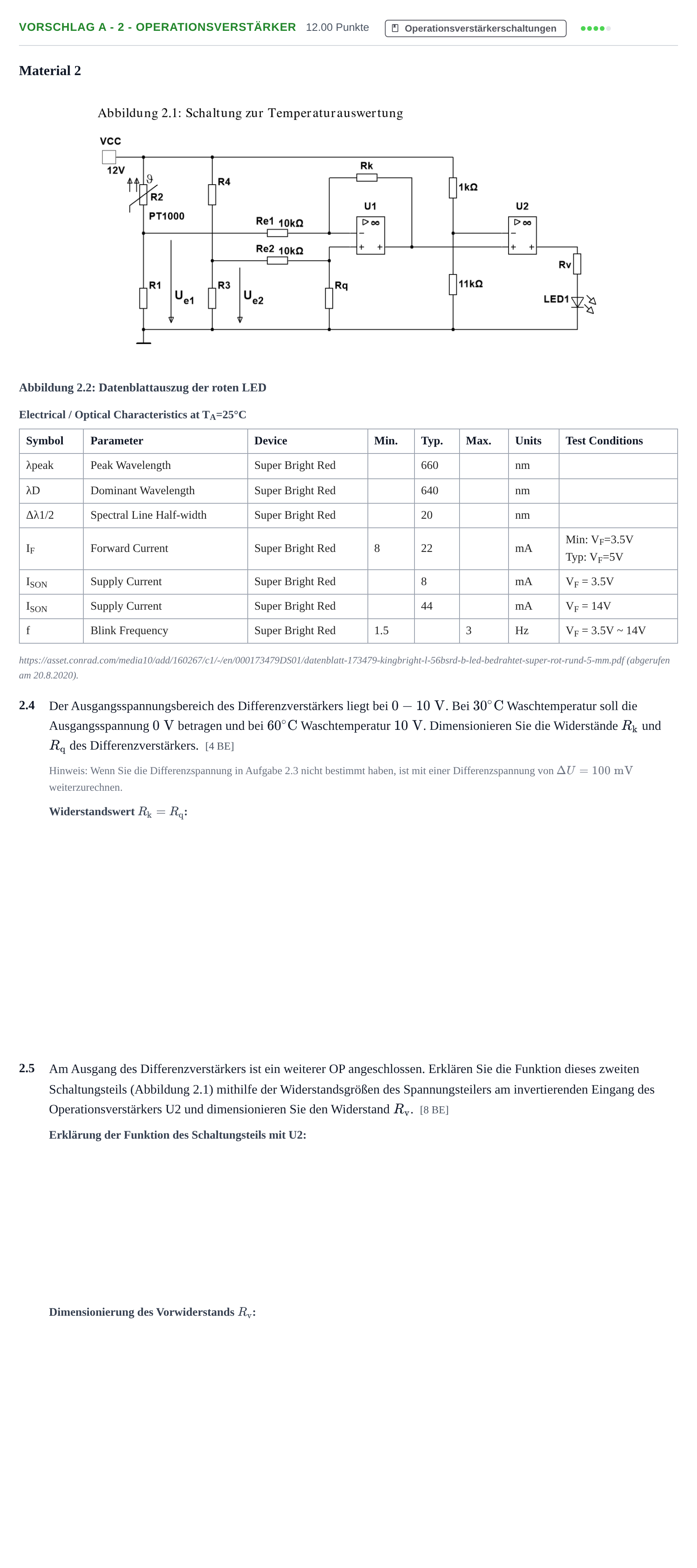 Aufgabenstellung: Aufgabe Vorschlag A - 2 - Operationsverstärker · Abitur Hessen Mechatronik LK 2021