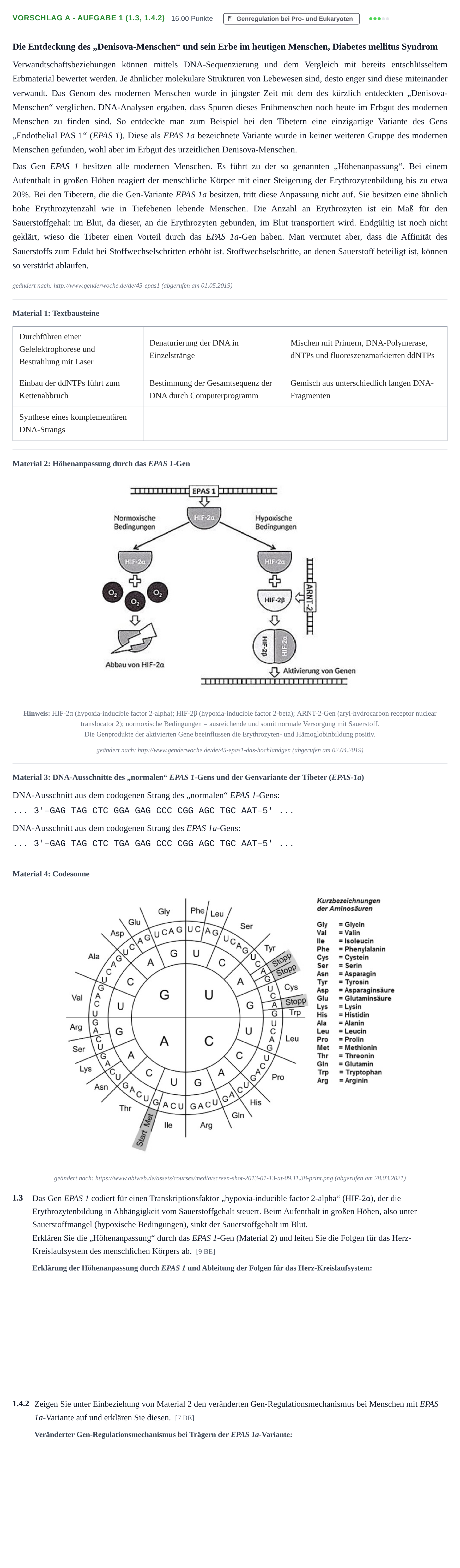 Aufgabenstellung: Aufgabe Vorschlag A - Aufgabe 1 (1.3, 1.4.2) · Abitur Hessen Biologietechnik LK 2022