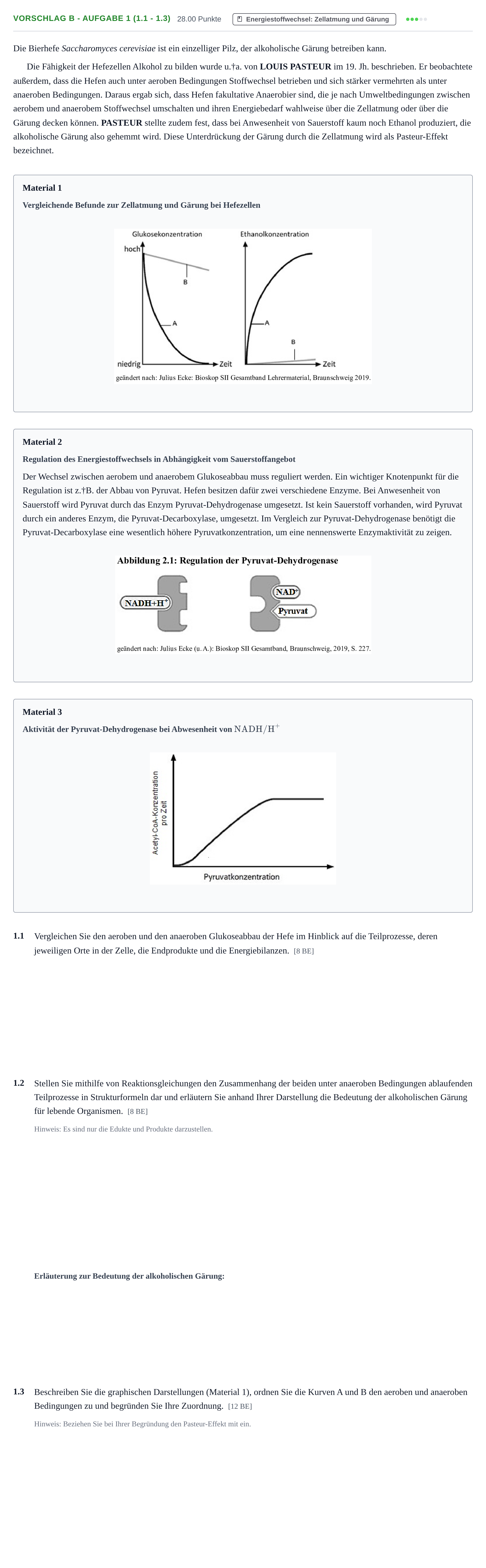 Aufgabenstellung: Aufgabe Vorschlag B - Aufgabe 1 (1.1 - 1.3) · Abitur Hessen Biologietechnik LK 2022
