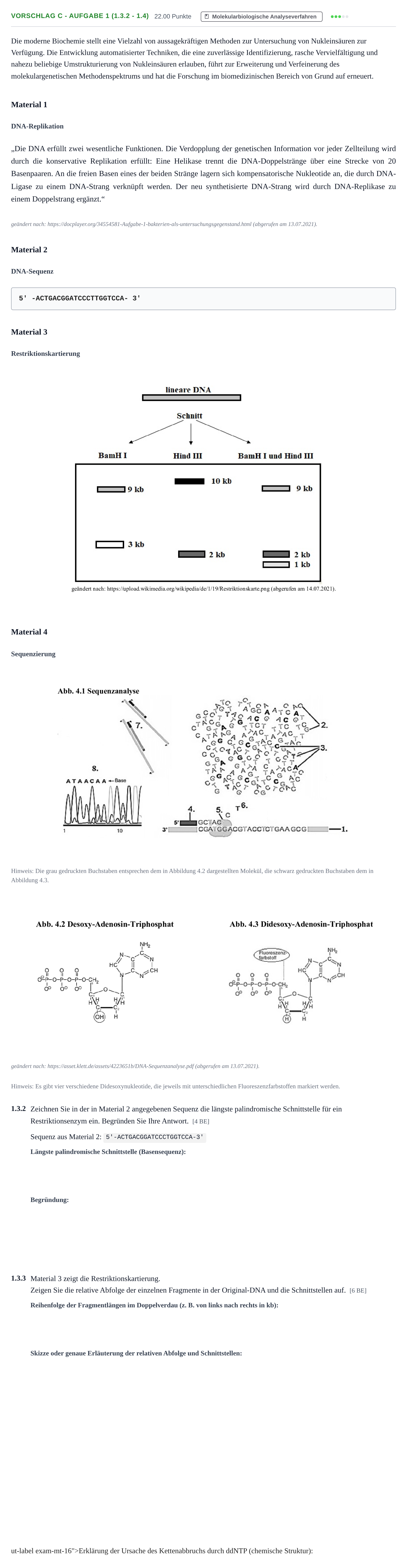 Aufgabenstellung: Aufgabe Vorschlag C - Aufgabe 1 (1.3.2 - 1.4) · Abitur Hessen Biologietechnik LK 2022