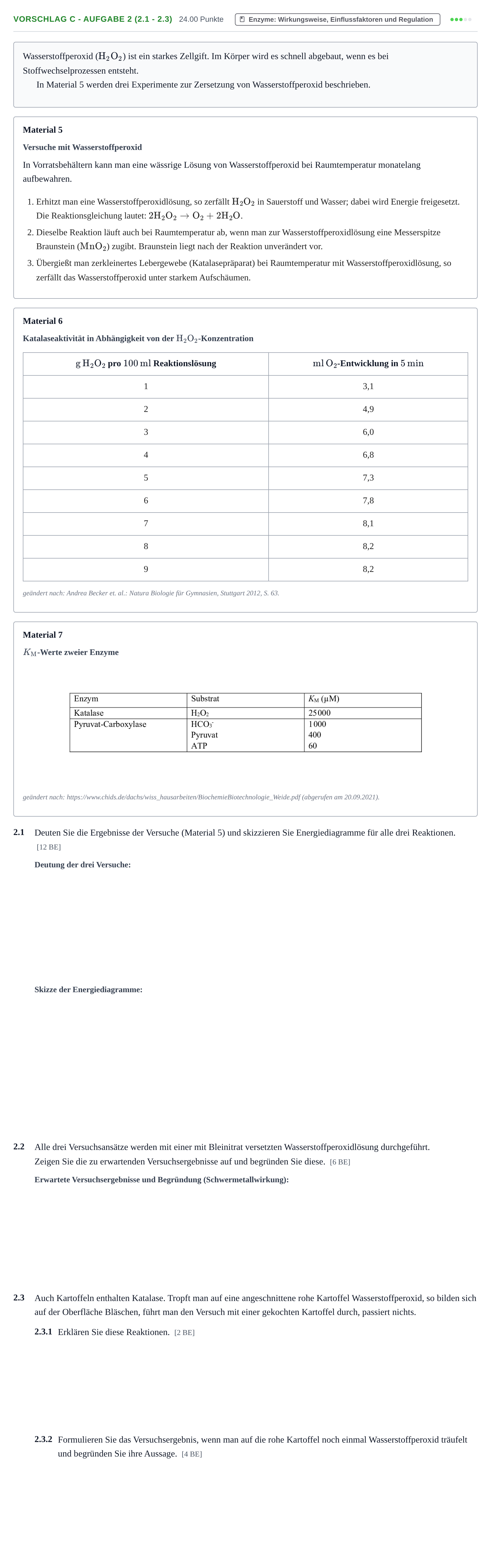 Aufgabenstellung: Aufgabe Vorschlag C - Aufgabe 2 (2.1 - 2.3) · Abitur Hessen Biologietechnik LK 2022