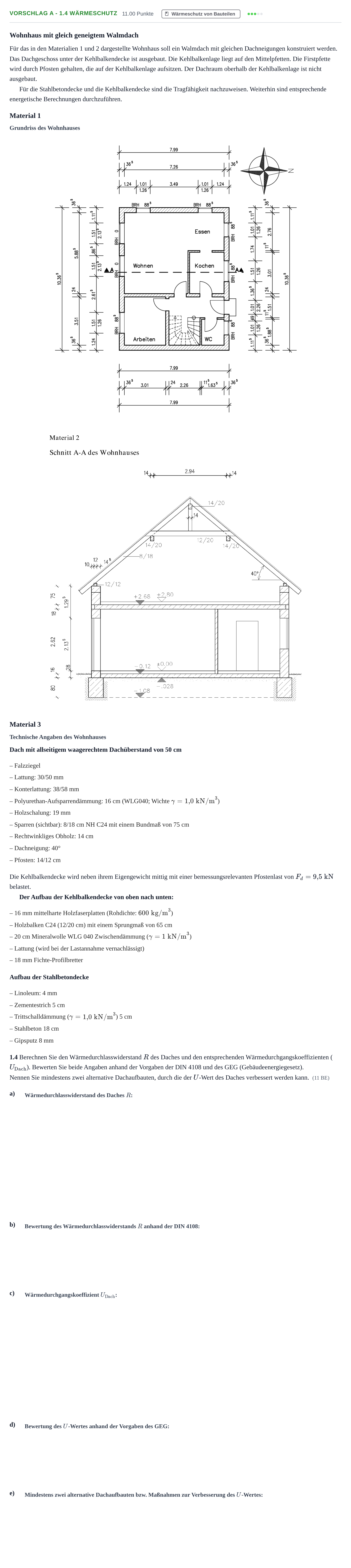 Aufgabenstellung: Aufgabe Vorschlag A - 1.4 Wärmeschutz · Abitur Hessen Bautechnik LK 2022