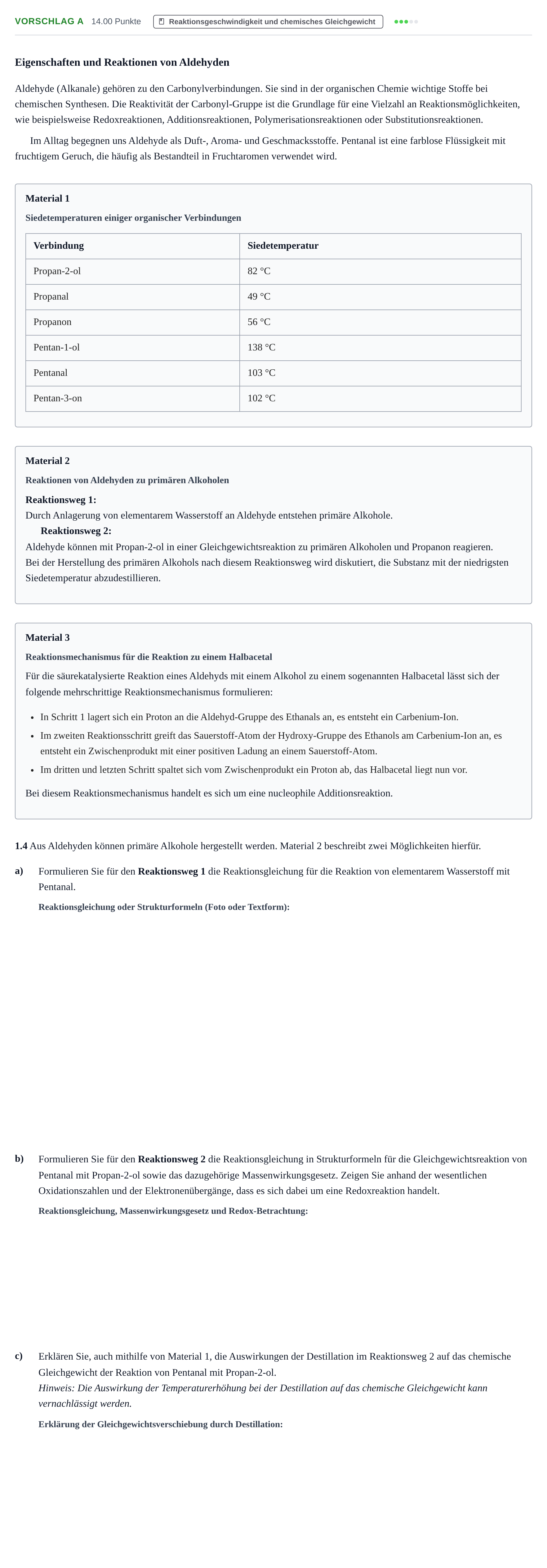 Aufgabenstellung: Aufgabe Vorschlag A - Reaktionsgeschwindigkeit und chemis… · Abitur Hessen Chemie GK 2022