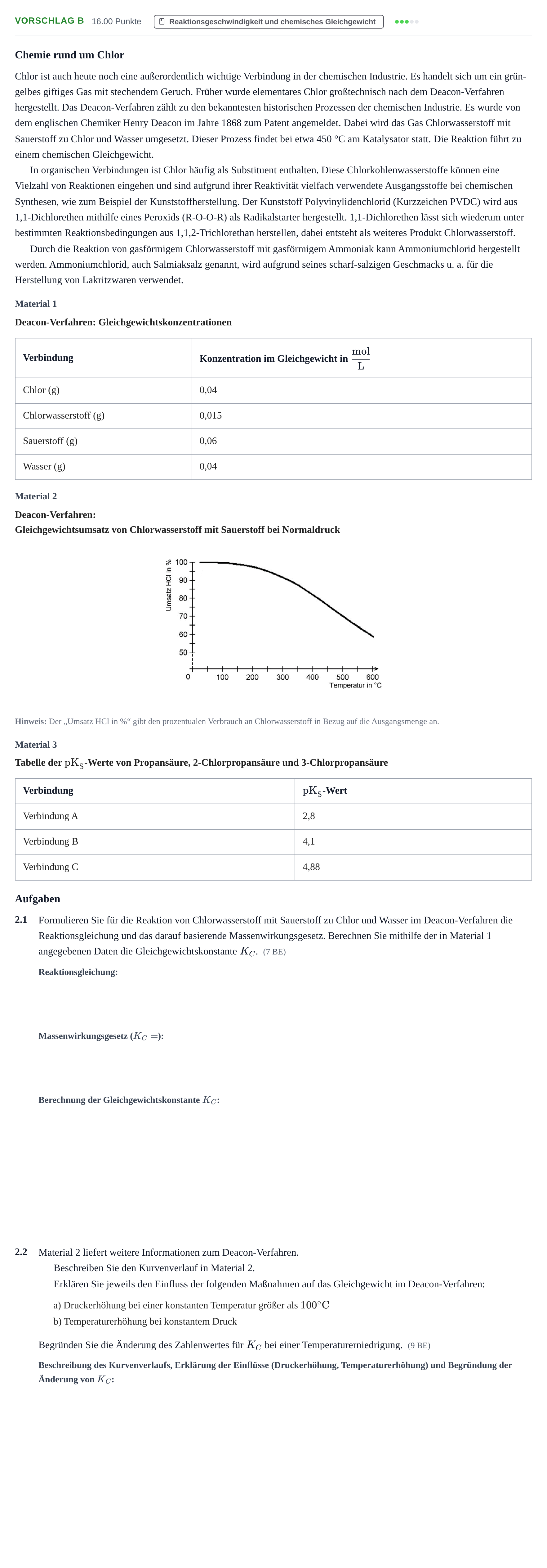 Aufgabenstellung: Aufgabe Vorschlag B - Reaktionsgeschwindigkeit und chemis… · Abitur Hessen Chemie GK 2022