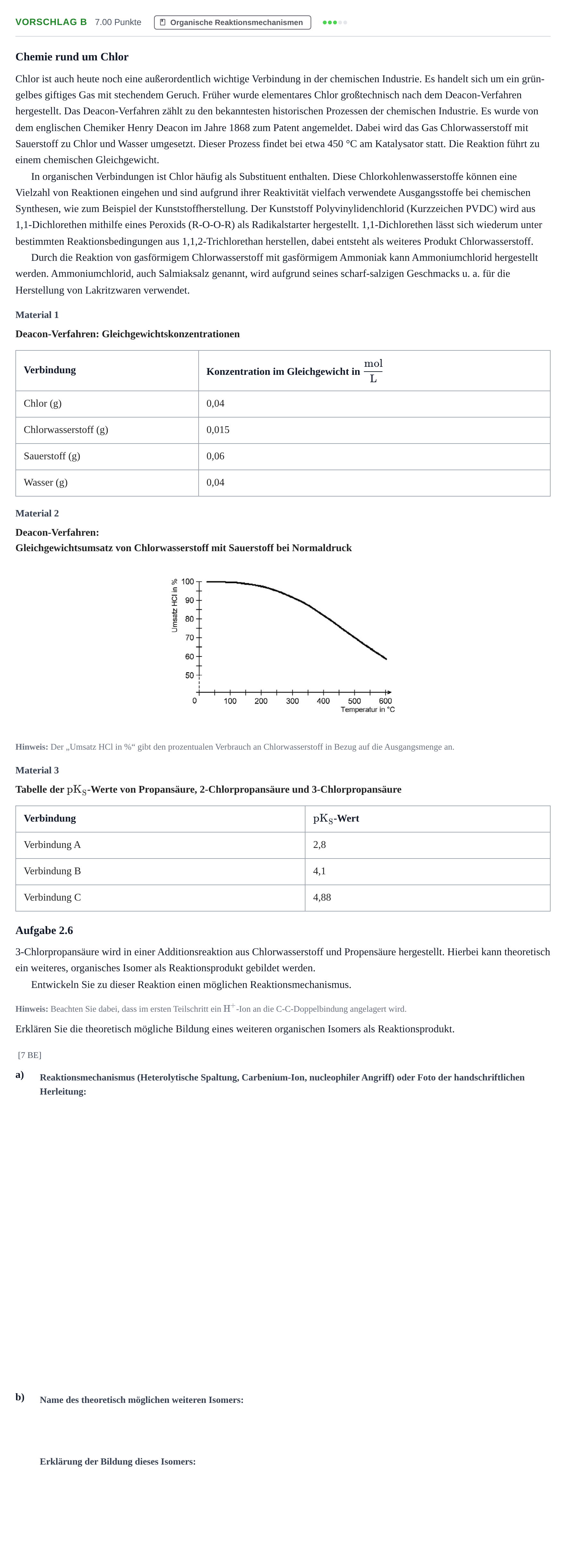 Aufgabenstellung: Aufgabe Vorschlag B - Organische Reaktionsmechanismen · Abitur Hessen Chemie GK 2022