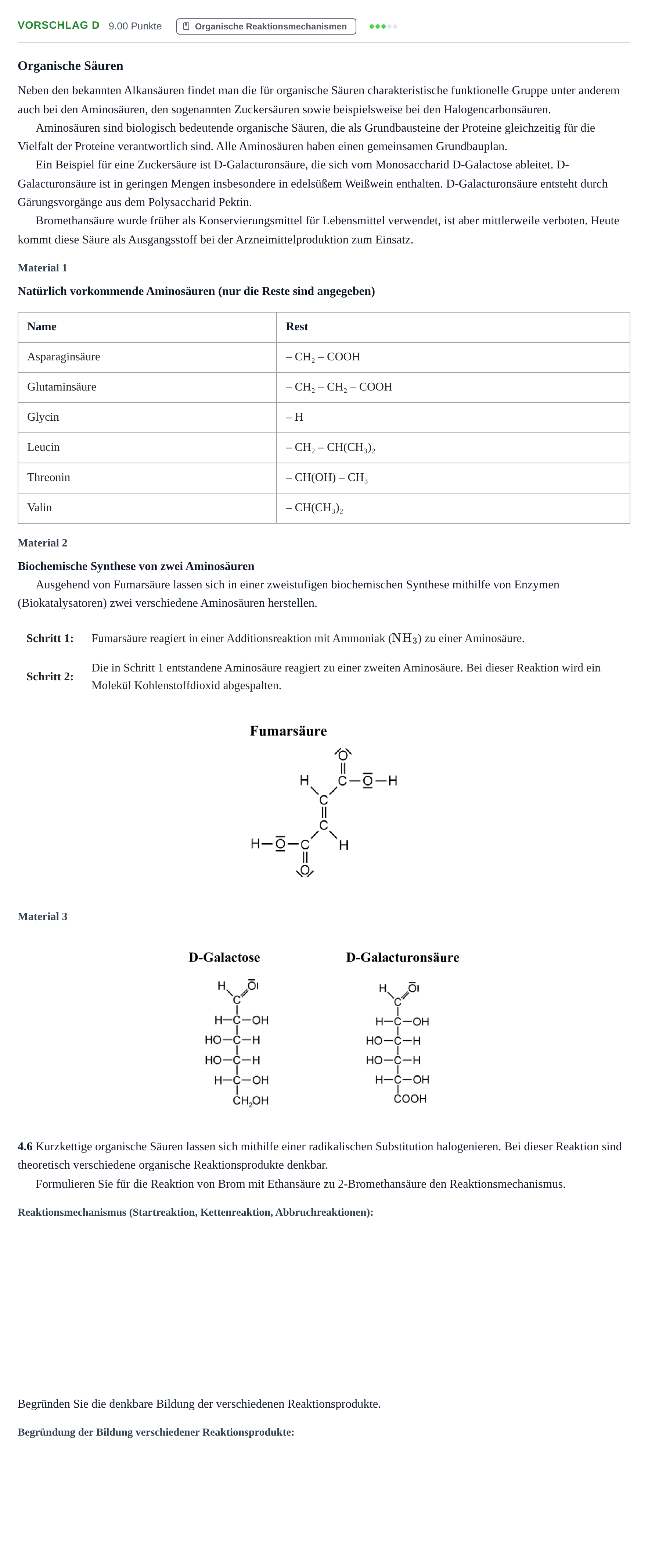 Aufgabenstellung: Aufgabe Vorschlag D - Organische Reaktionsmechanismen · Abitur Hessen Chemie GK 2022