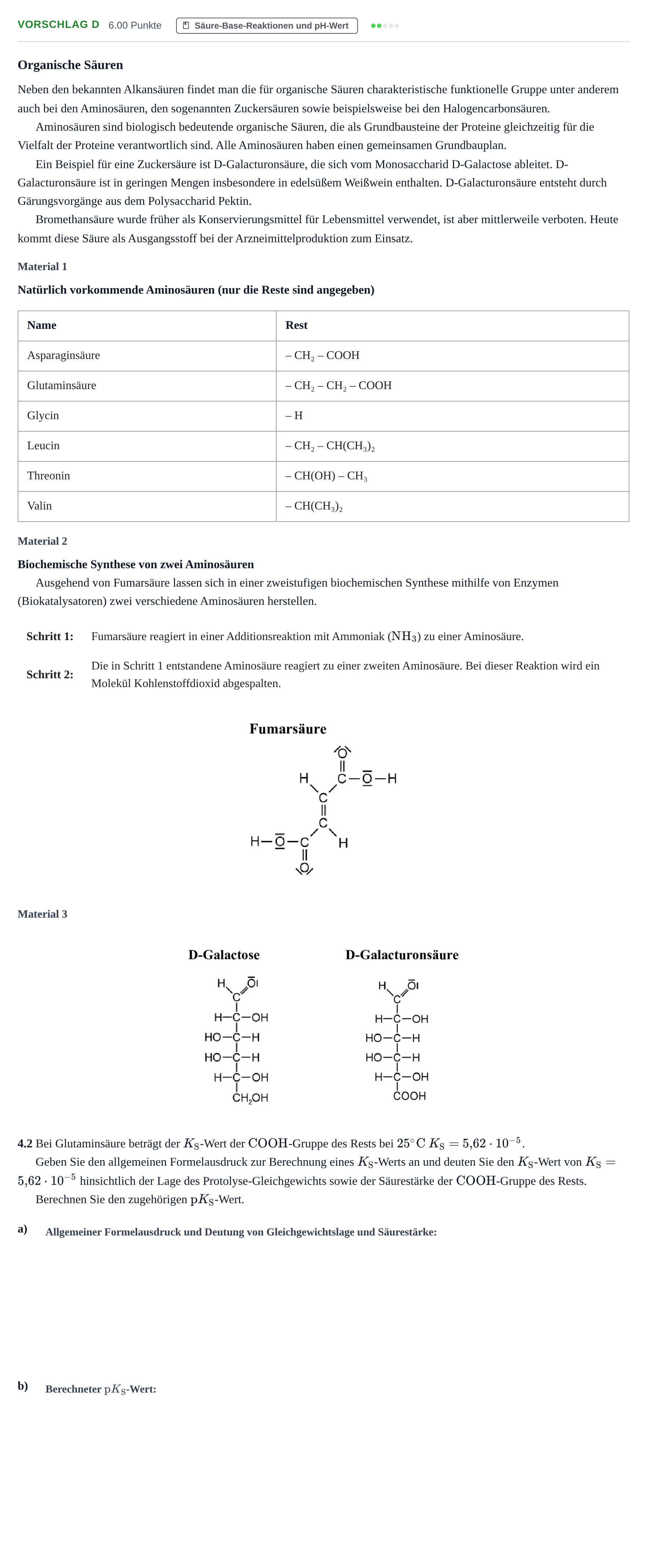Aufgabenstellung: Aufgabe Vorschlag D - Säure-Base-Reaktionen und pH-Wert · Abitur Hessen Chemie GK 2022