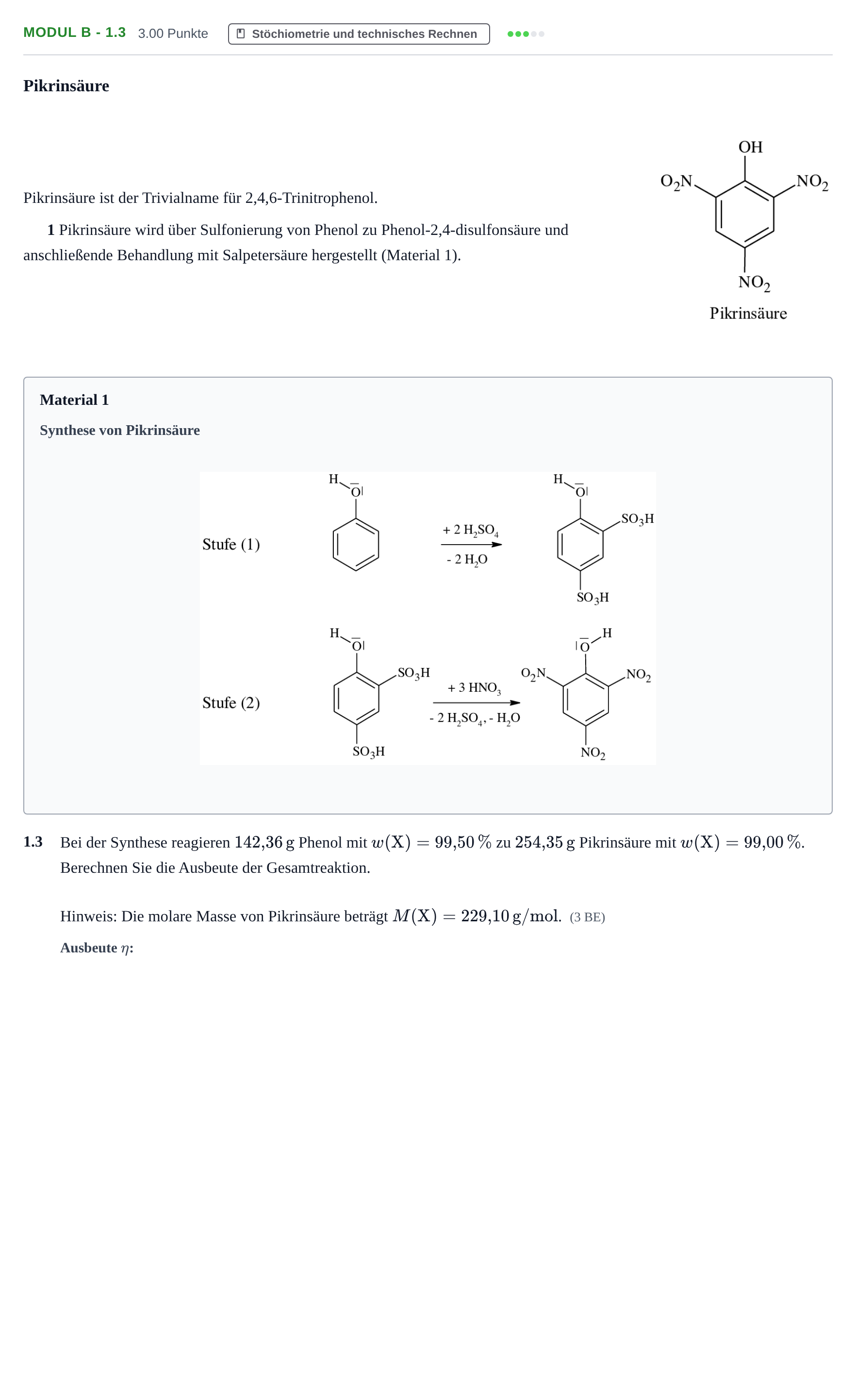 Aufgabenstellung: Aufgabe Modul B - 1.3 · Abitur Hessen Chemietechnik LK 2022